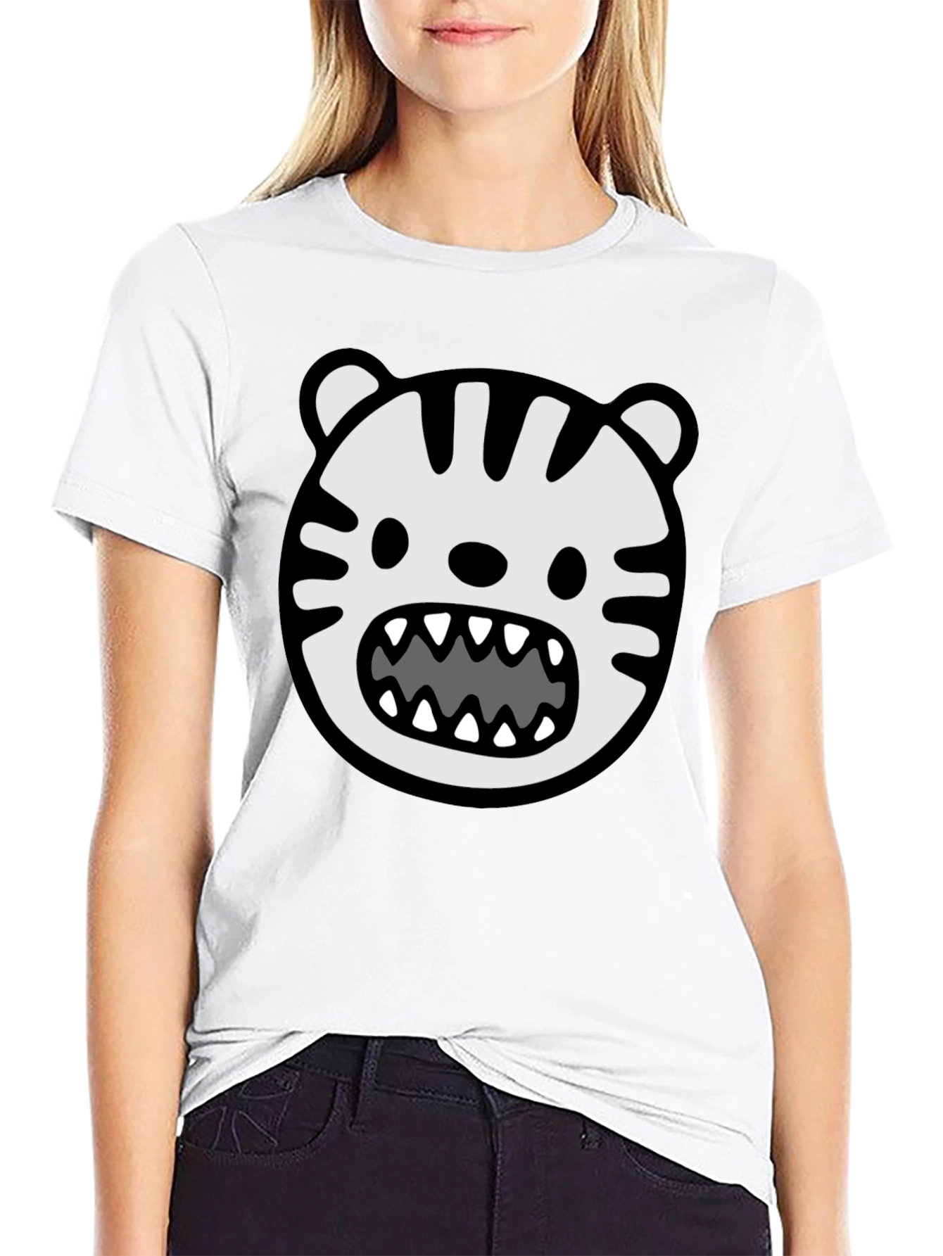 Cartoon Tiger Graphic T-Shirt - Bold Black Tee