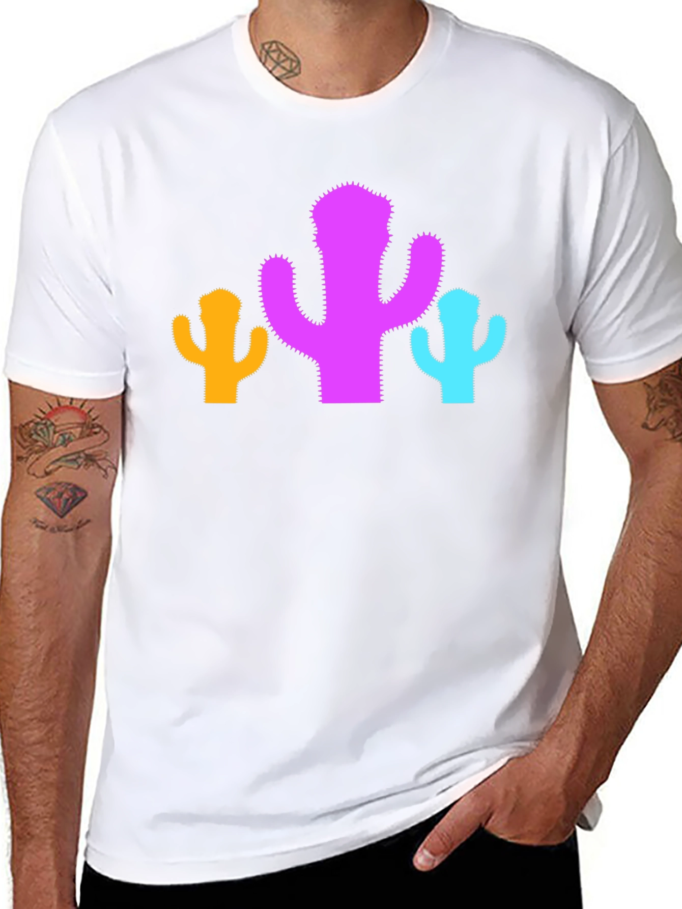 Cactus Trio Graphic Tee - Black Cotton Casual Shirt