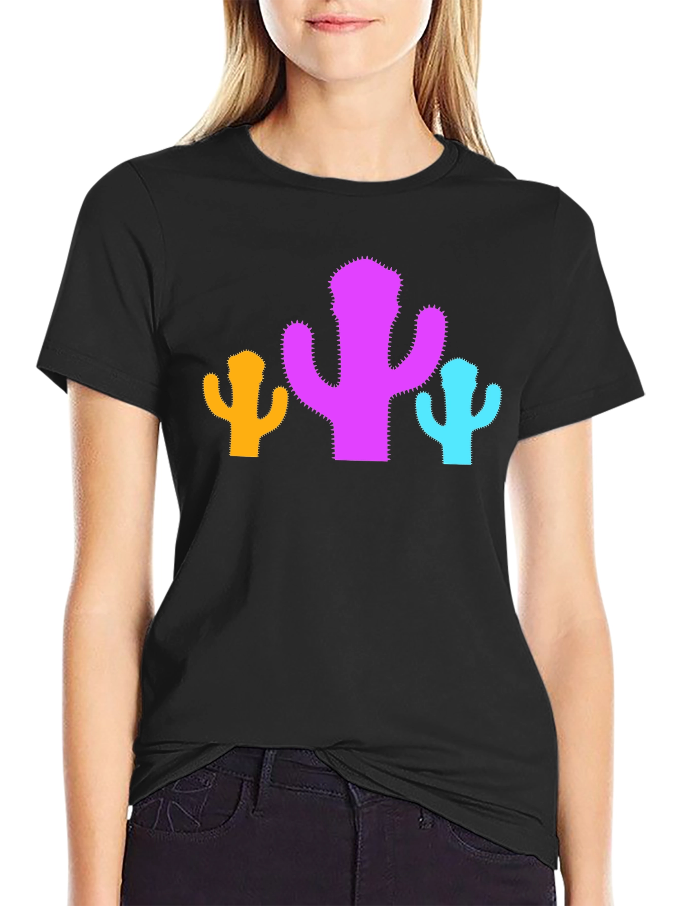 Cactus Trio Graphic Tee - Black Cotton Casual Shirt