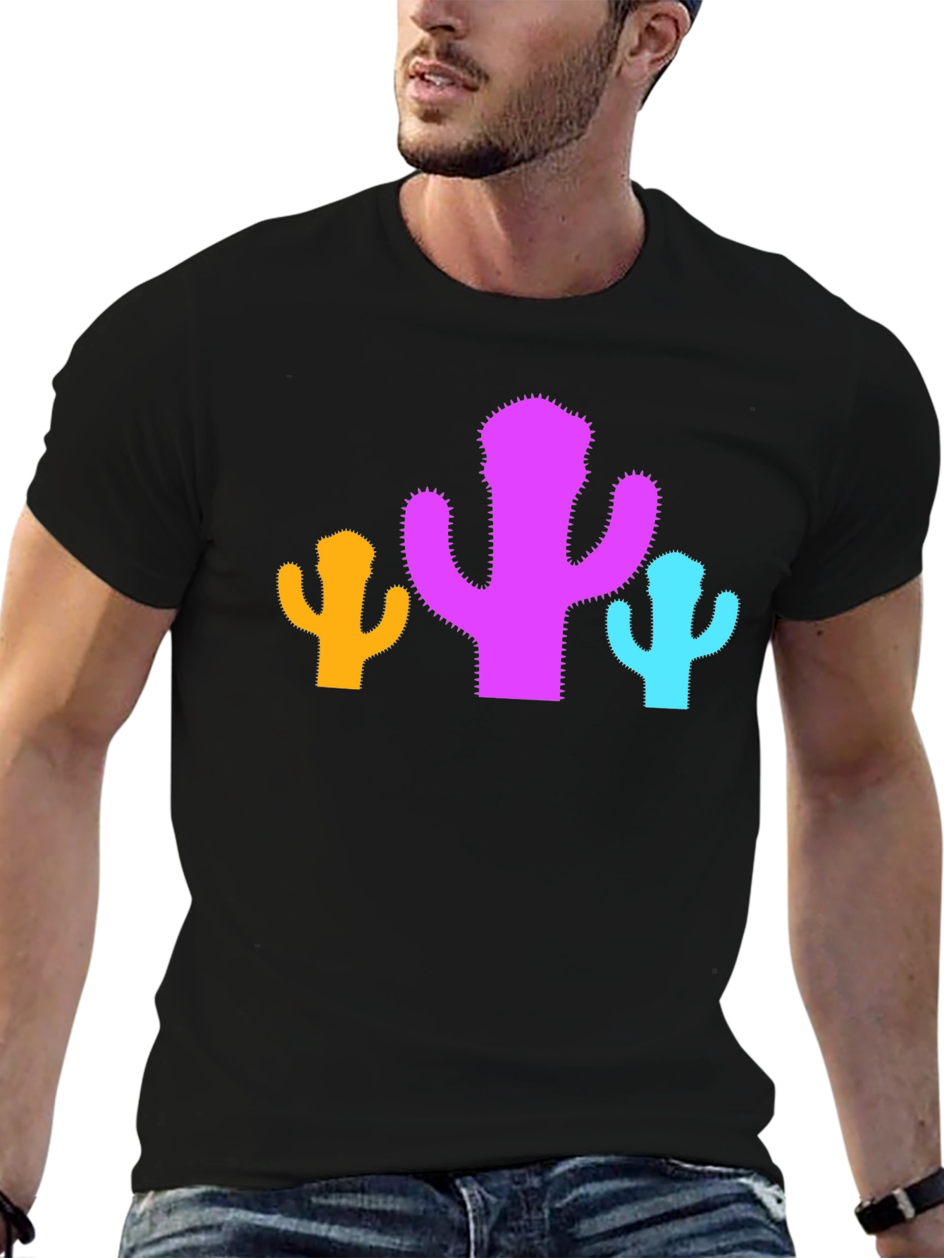 Cactus Trio Graphic Tee - Black Cotton Casual Shirt