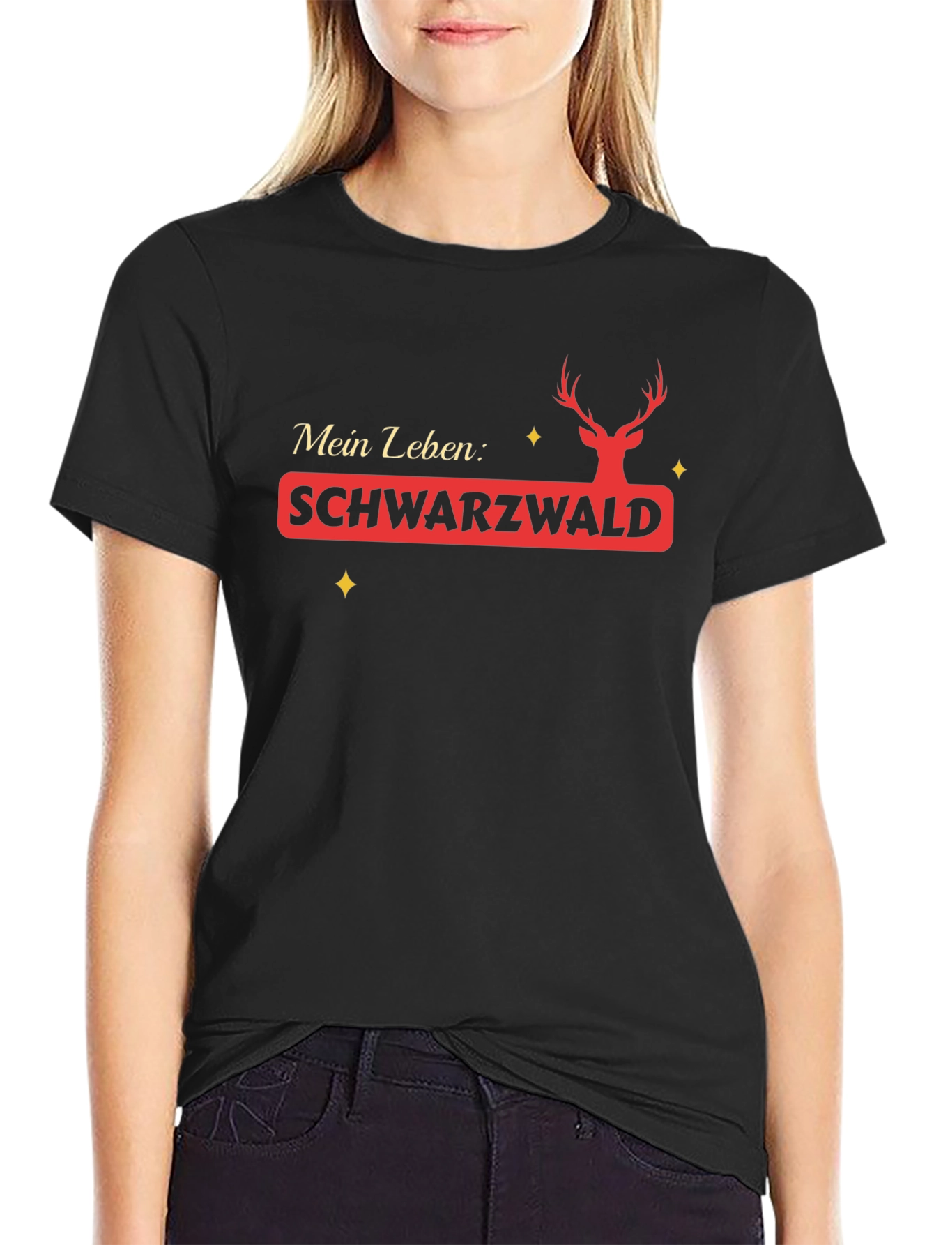 Schwarzwald Deer Mens Black Graphic T-Shirt