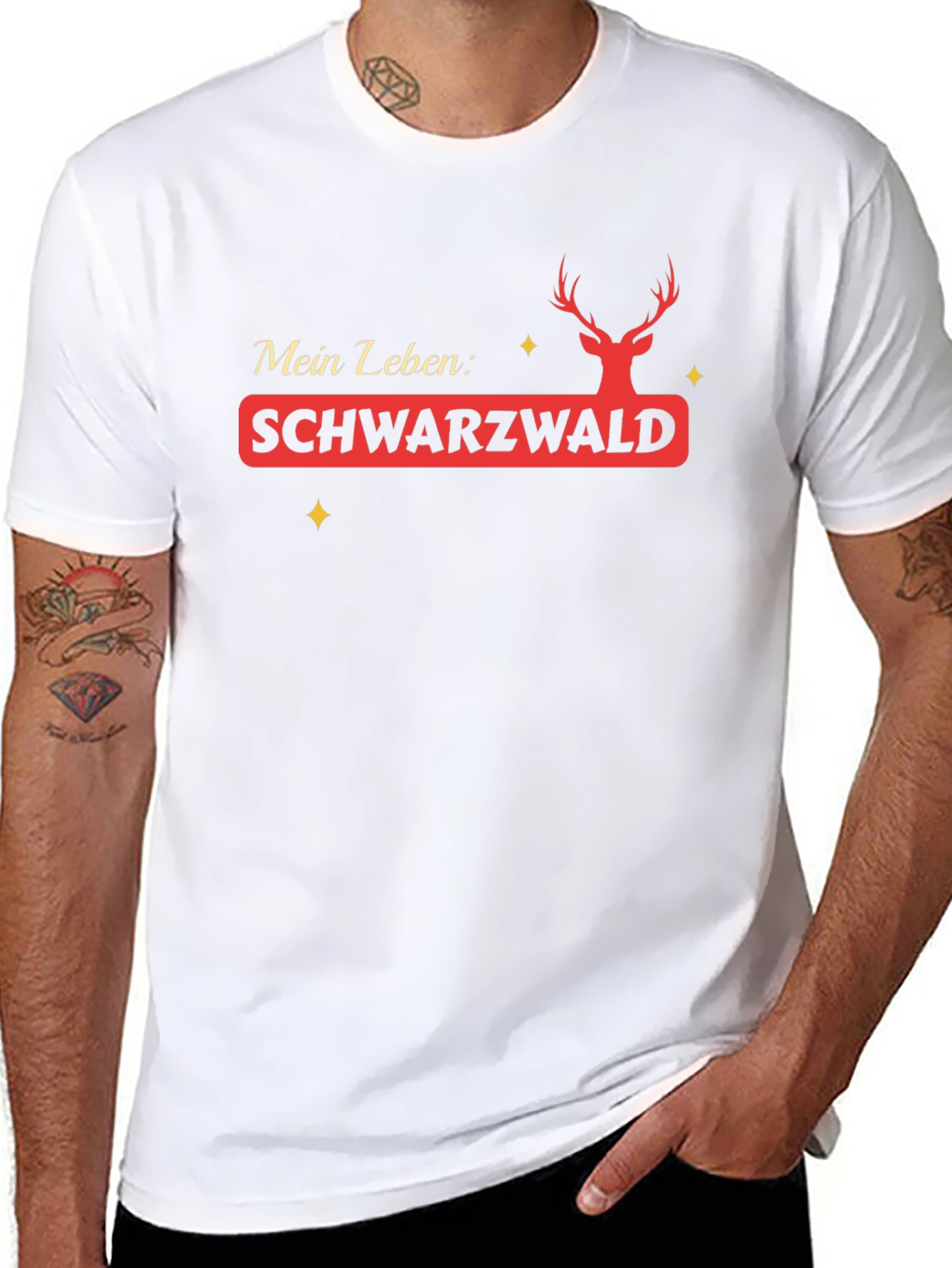 Schwarzwald Deer Mens Black Graphic T-Shirt