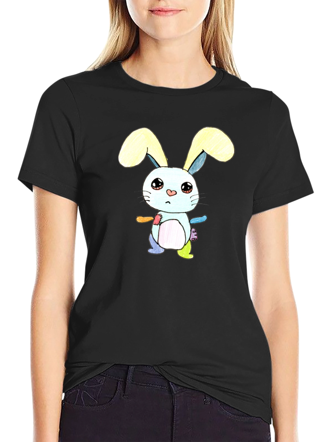Cute Cartoon Bunny T-Shirt - Unisex Black Tee