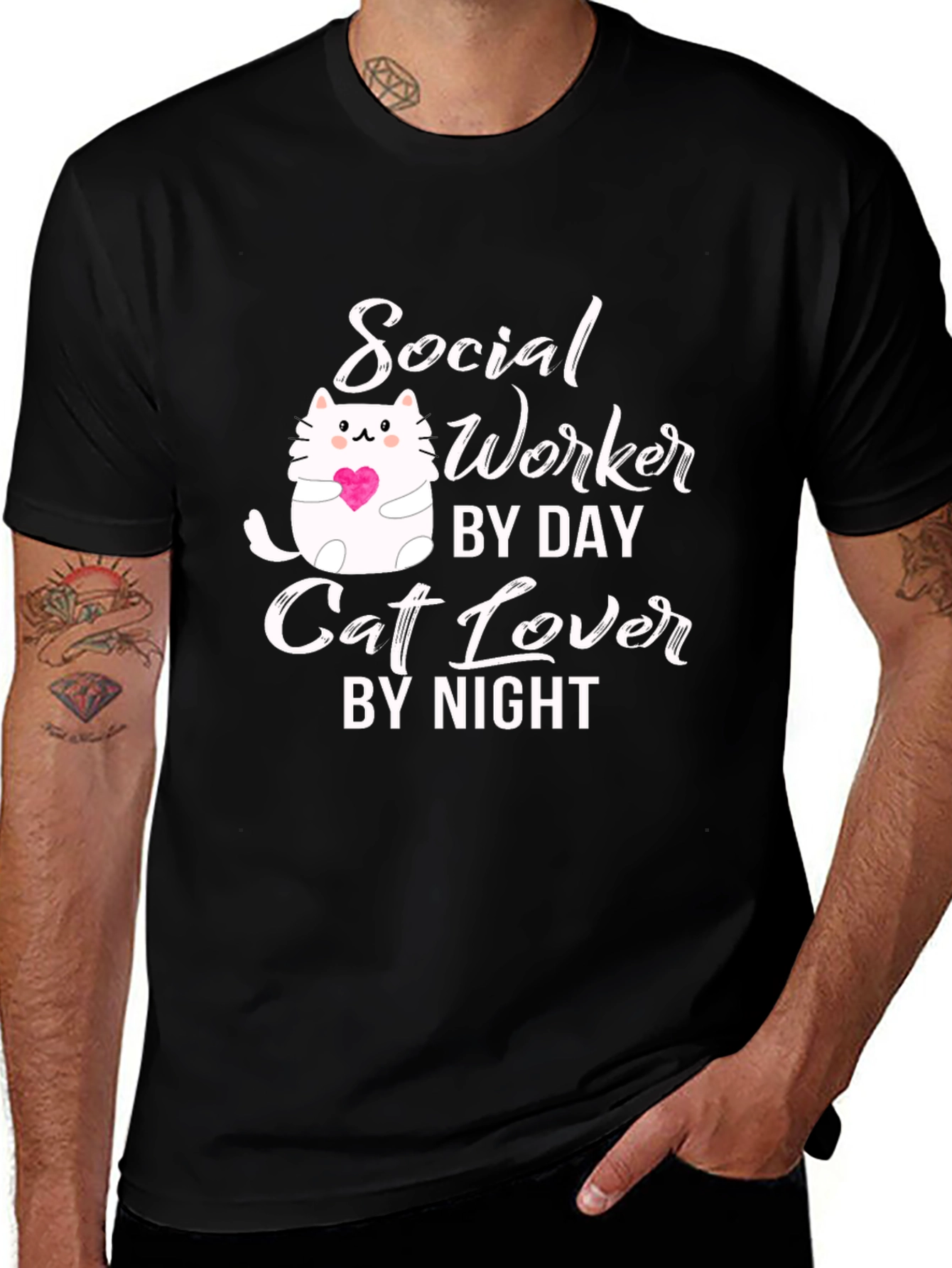 Social Worker Cat Lover Black Graphic T-Shirt