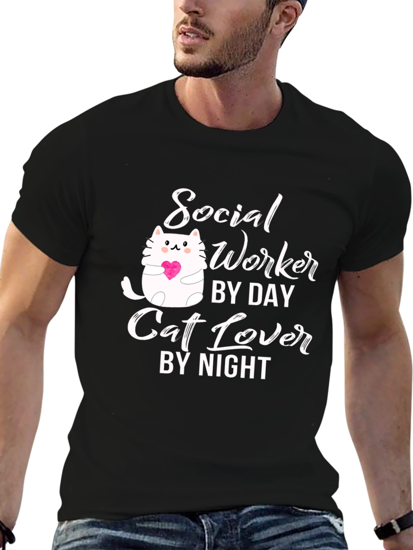 Social Worker Cat Lover Black Graphic T-Shirt