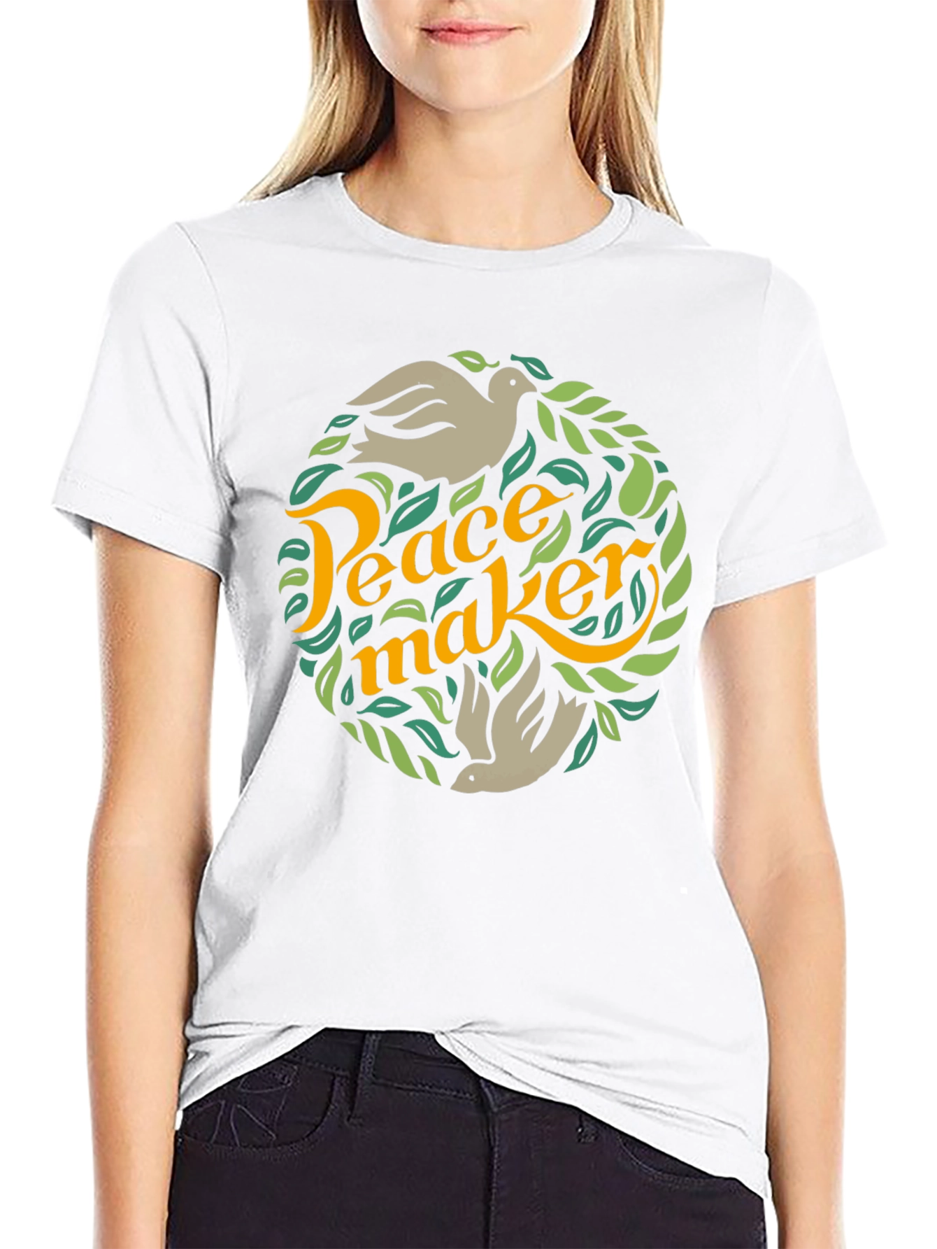 Peace Maker Graphic Tee - Dove & Leaf Design