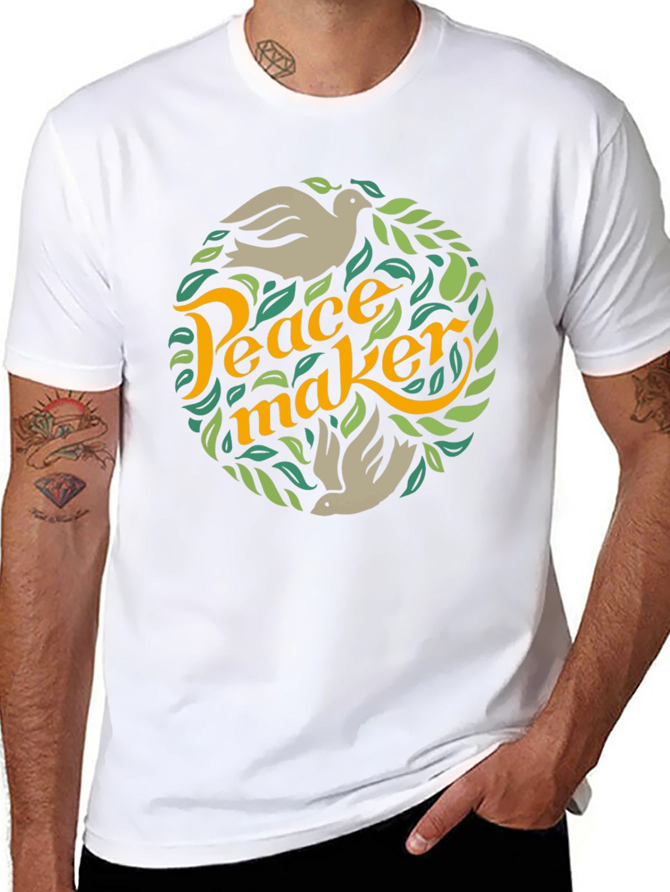 Peace Maker Graphic Tee - Dove & Leaf Design