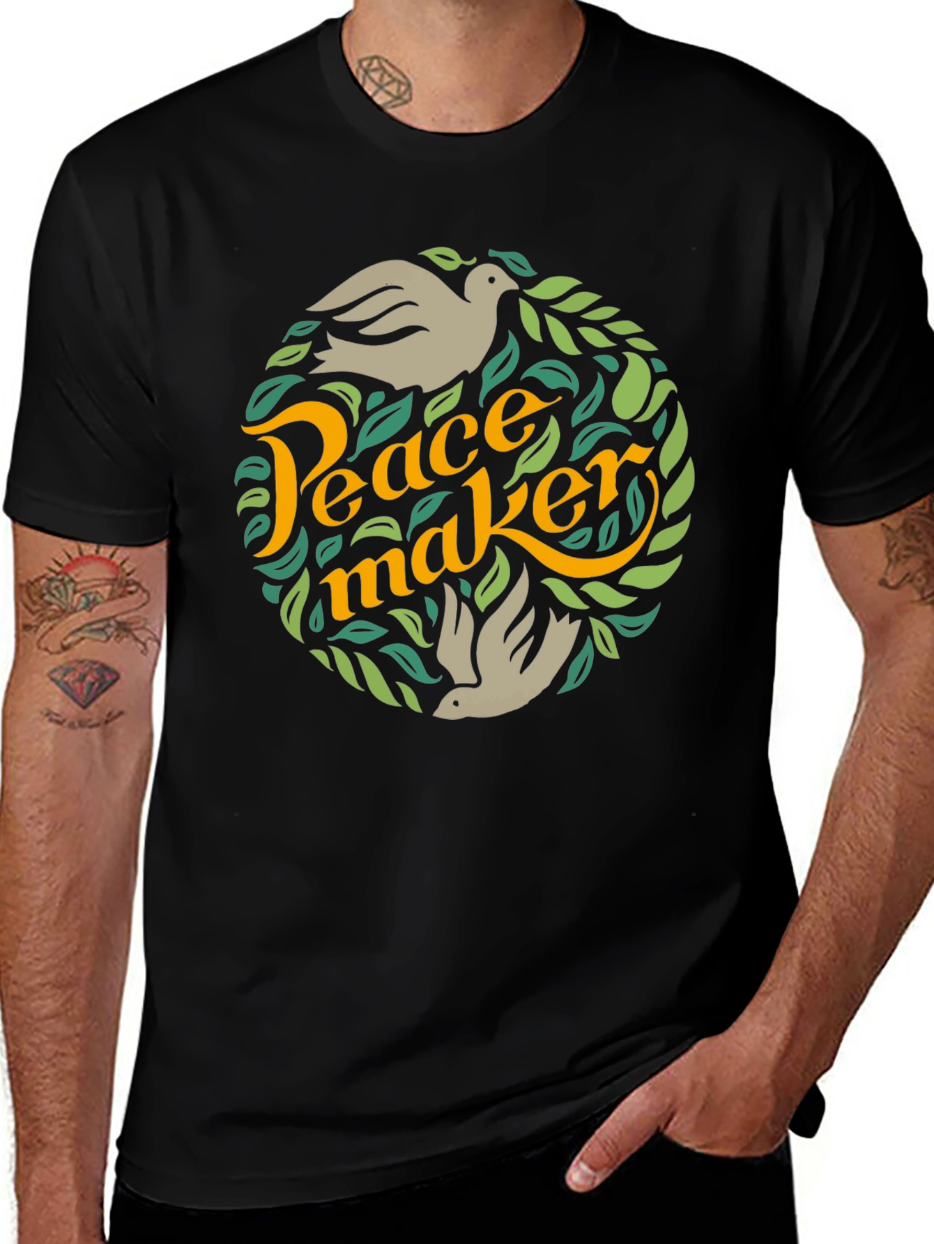 Peace Maker Graphic Tee - Dove & Leaf Design