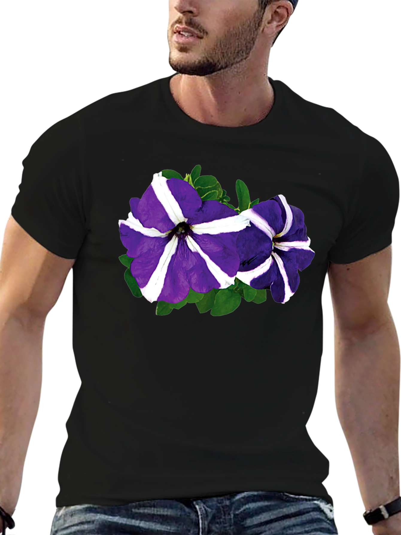 Floral Petunia T-Shirt - Black Cotton Blend