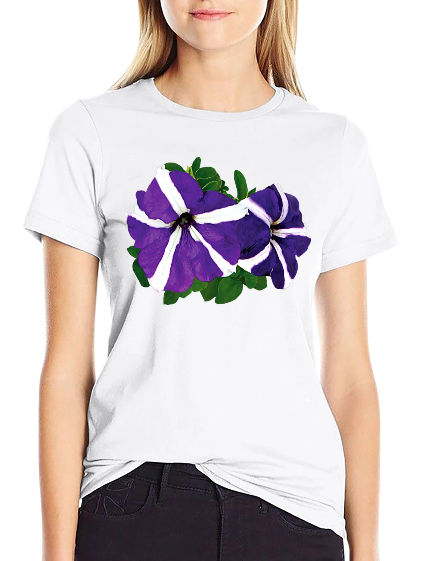 Floral Petunia T-Shirt - Black Cotton Blend