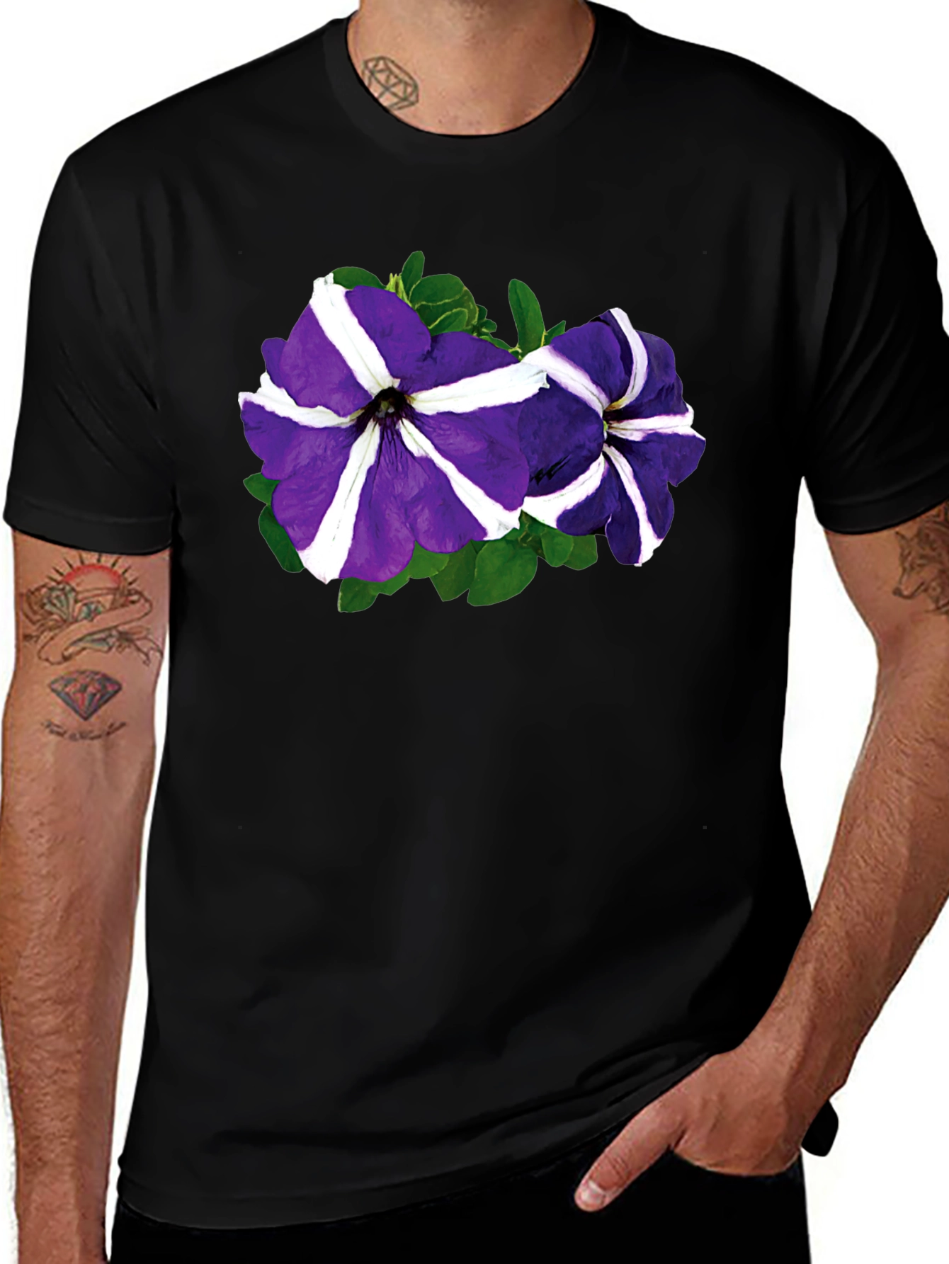 Floral Petunia T-Shirt - Black Cotton Blend