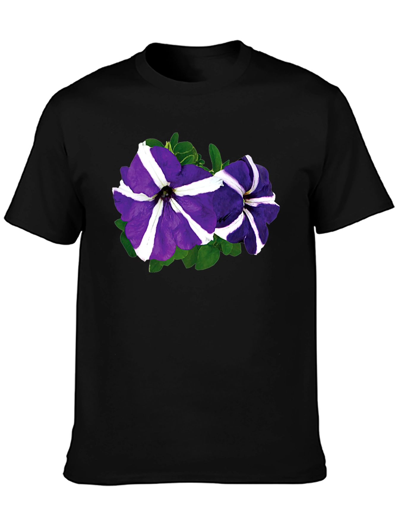 Floral Petunia T-Shirt - Black Cotton Blend