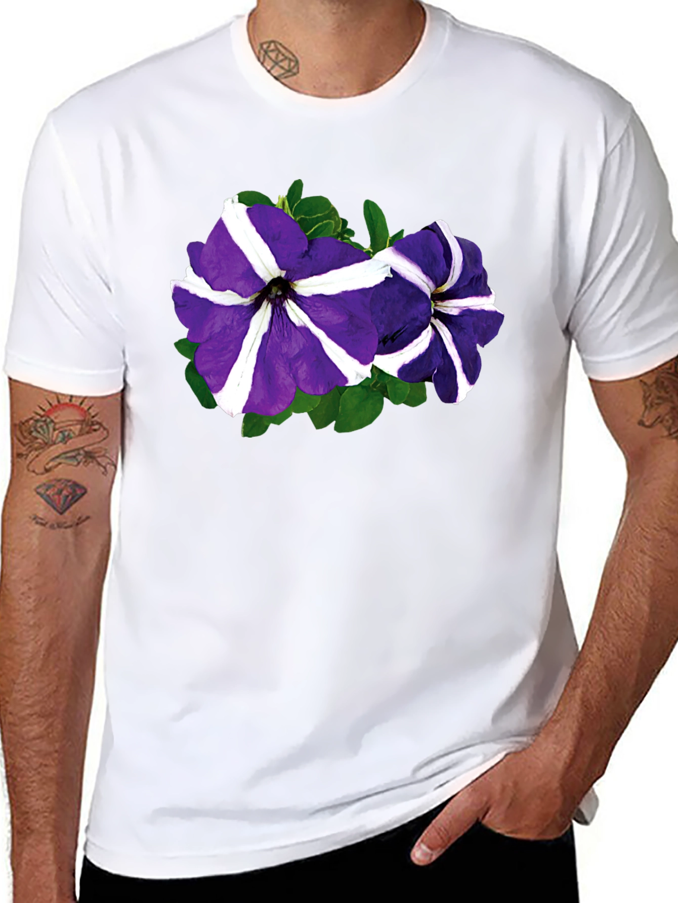 Floral Petunia T-Shirt - Black Cotton Blend