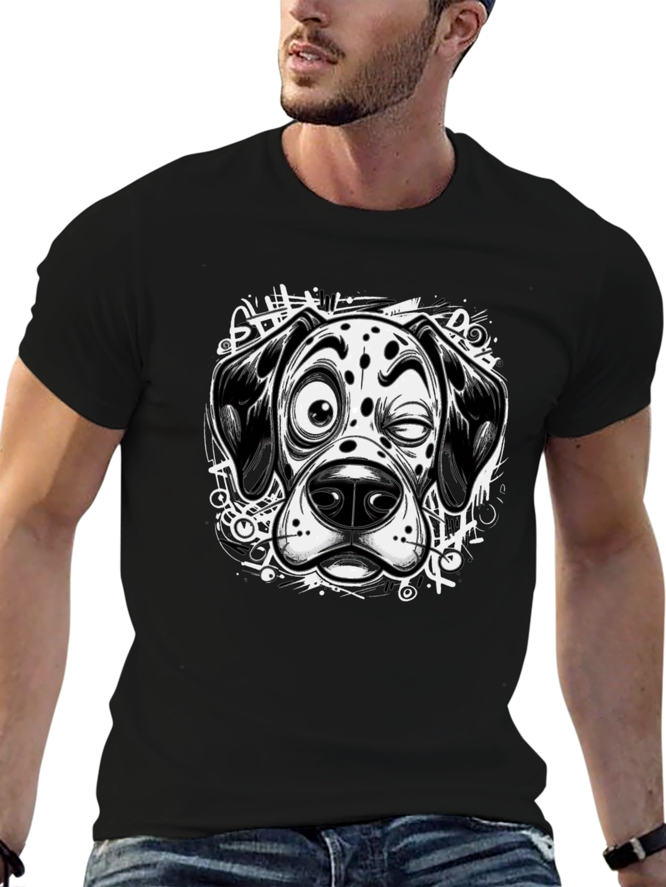 Dalmatian Dog Graphic Tee - Black