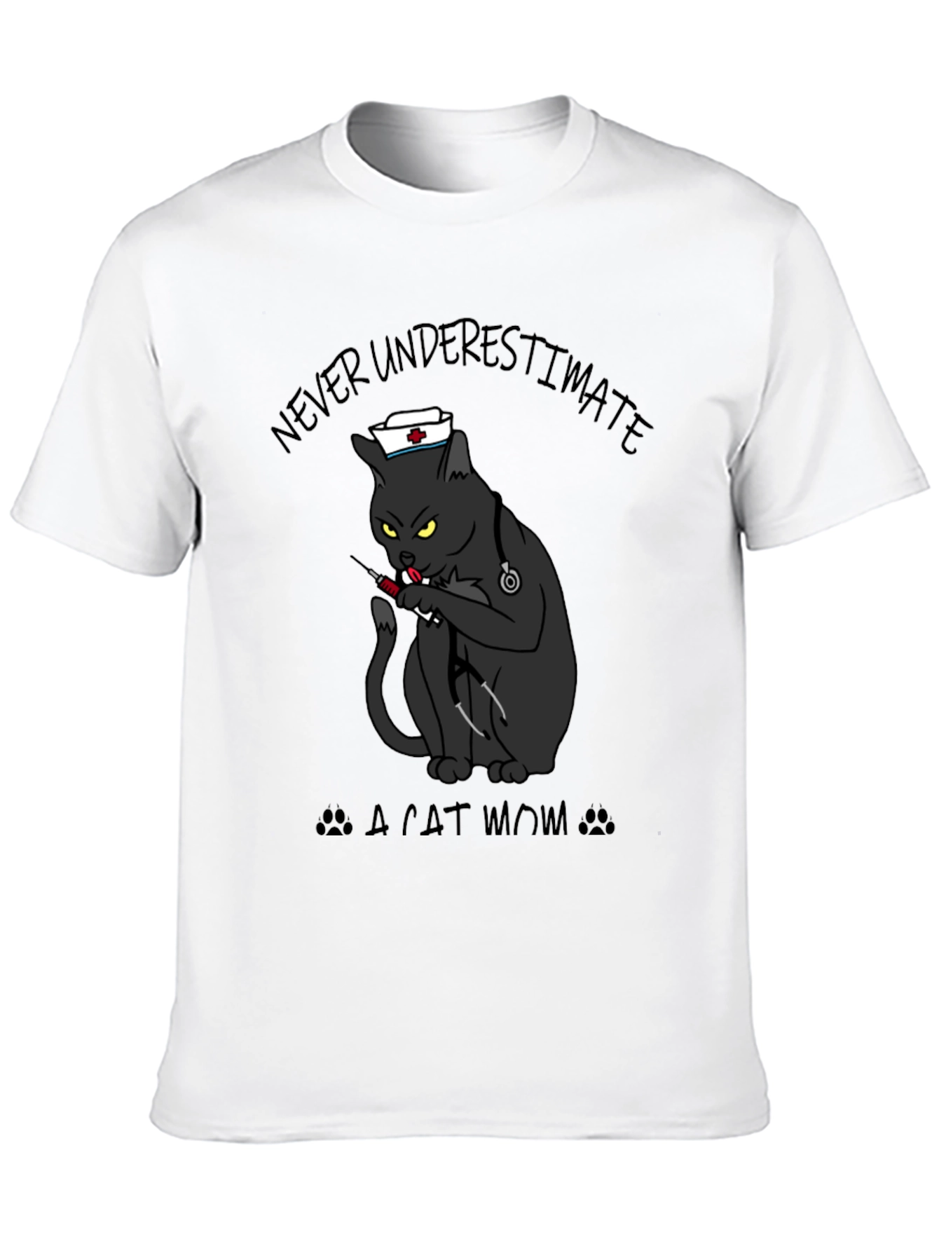 Never Underestimate A Cat Mom Black T-Shirt