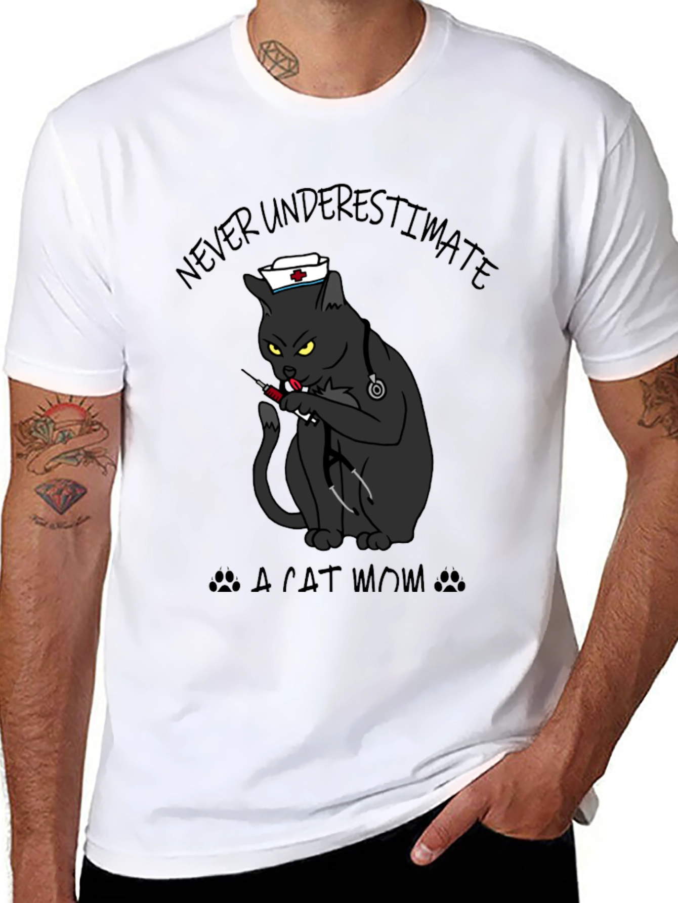Never Underestimate A Cat Mom Black T-Shirt