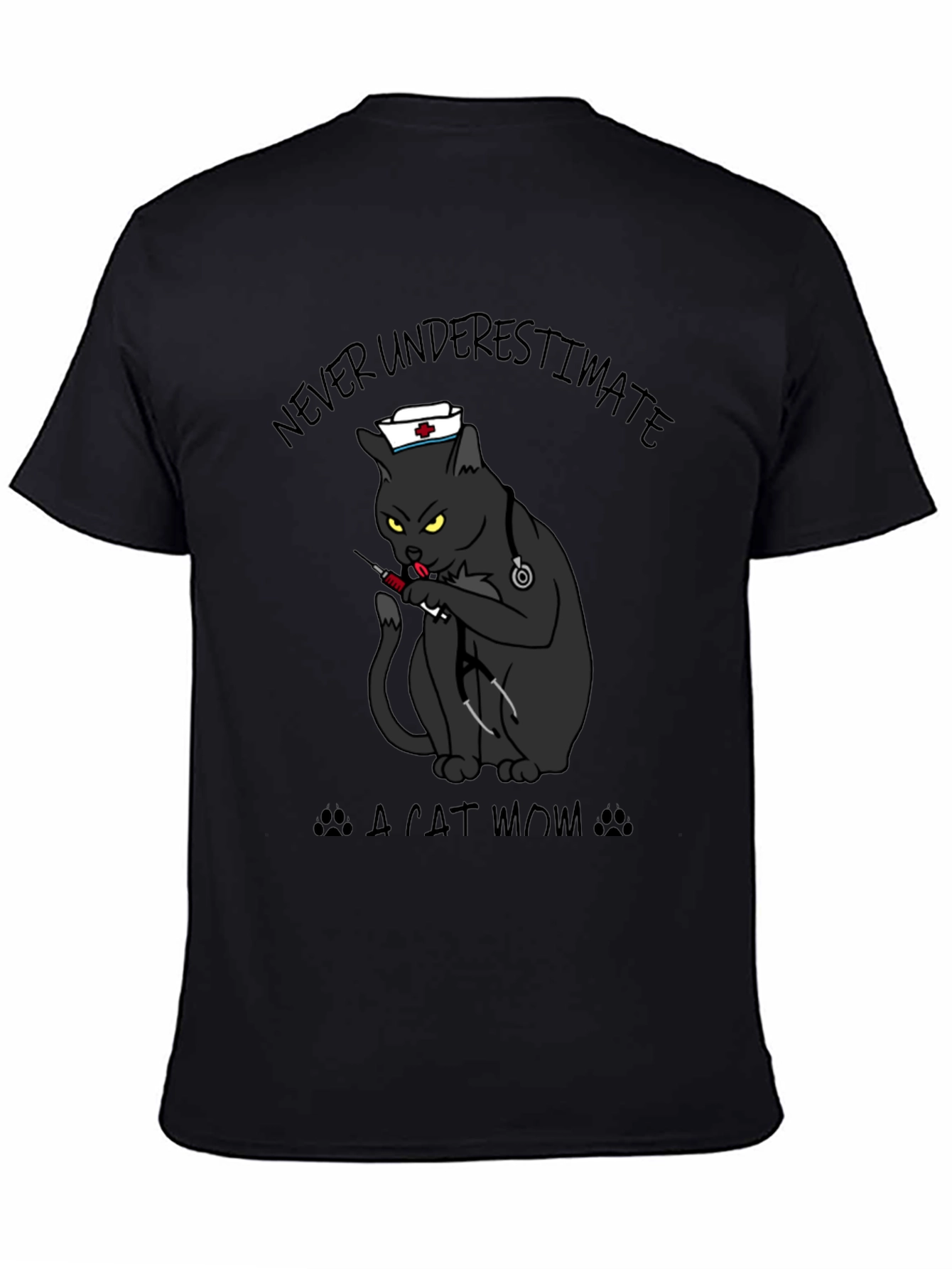 Never Underestimate A Cat Mom Black T-Shirt