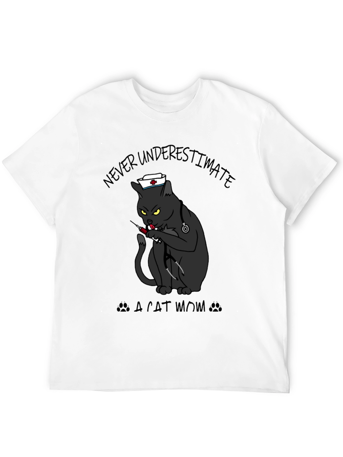 Never Underestimate A Cat Mom Black T-Shirt