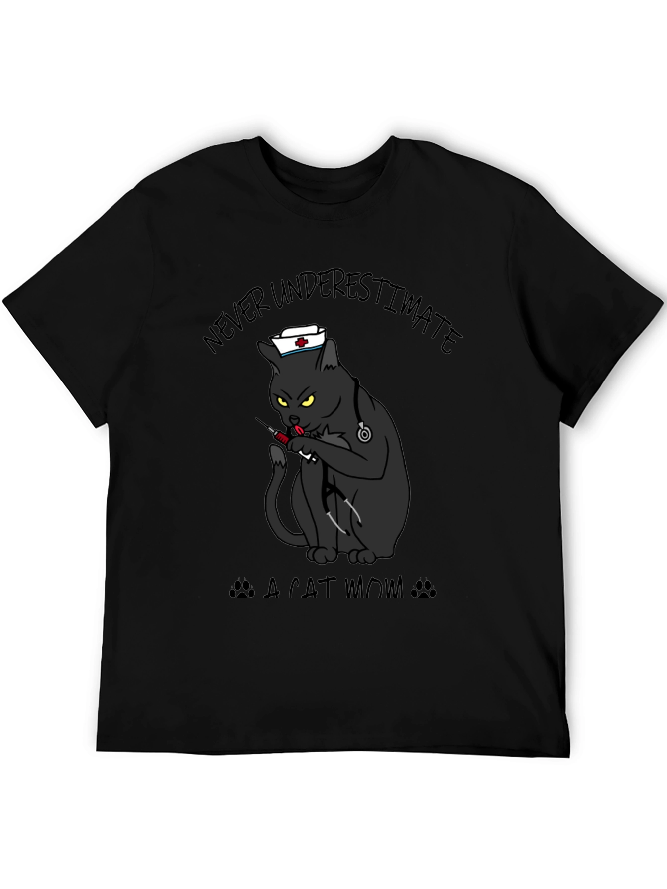 Never Underestimate A Cat Mom Black T-Shirt