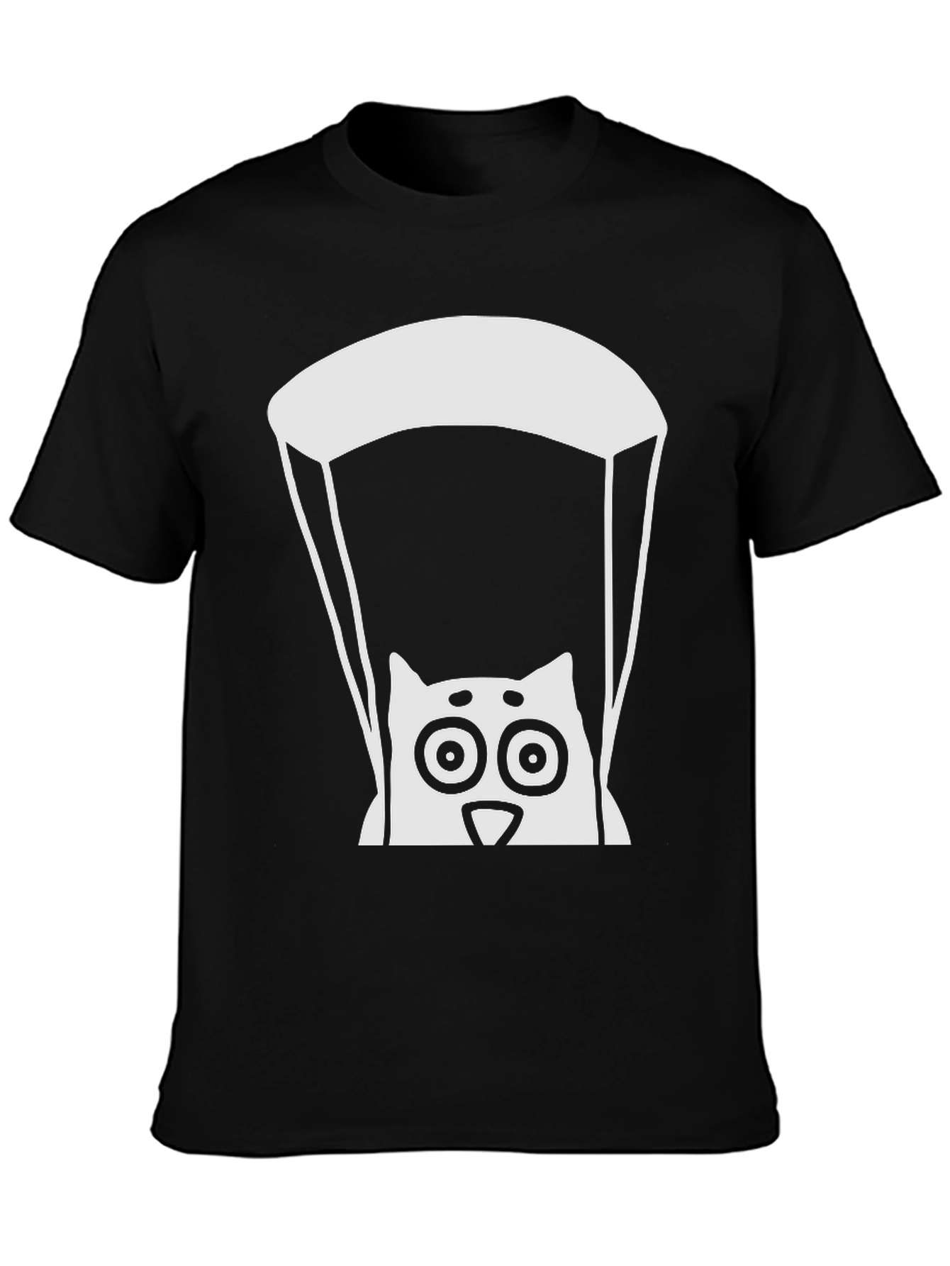 Parachute Cat Graphic Tee - Cool Black T-Shirt