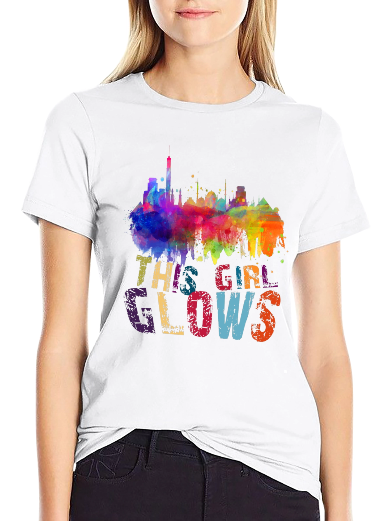 This Girl Glows Graphic Tee - Vibrant Skyline Design