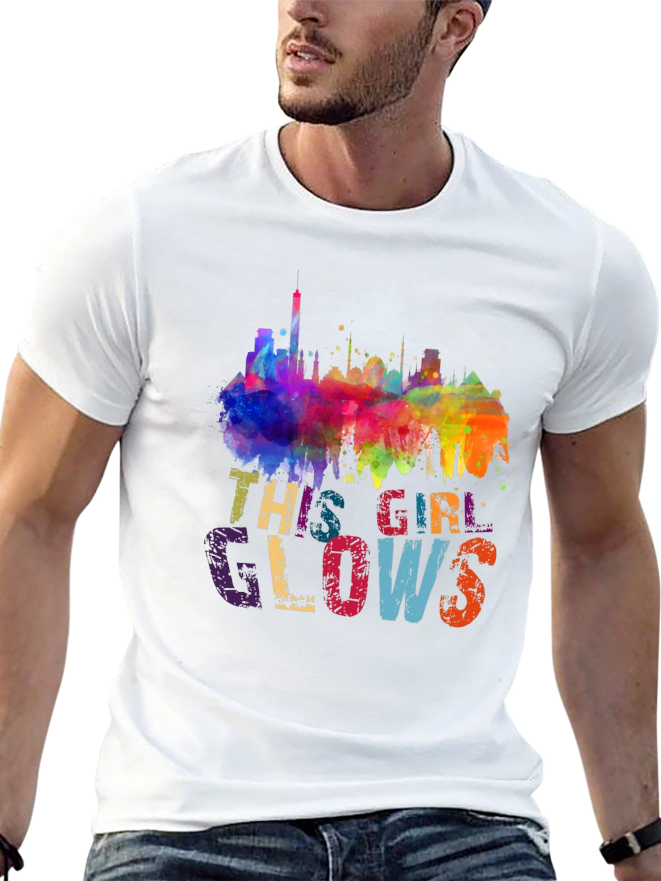 This Girl Glows Graphic Tee - Vibrant Skyline Design