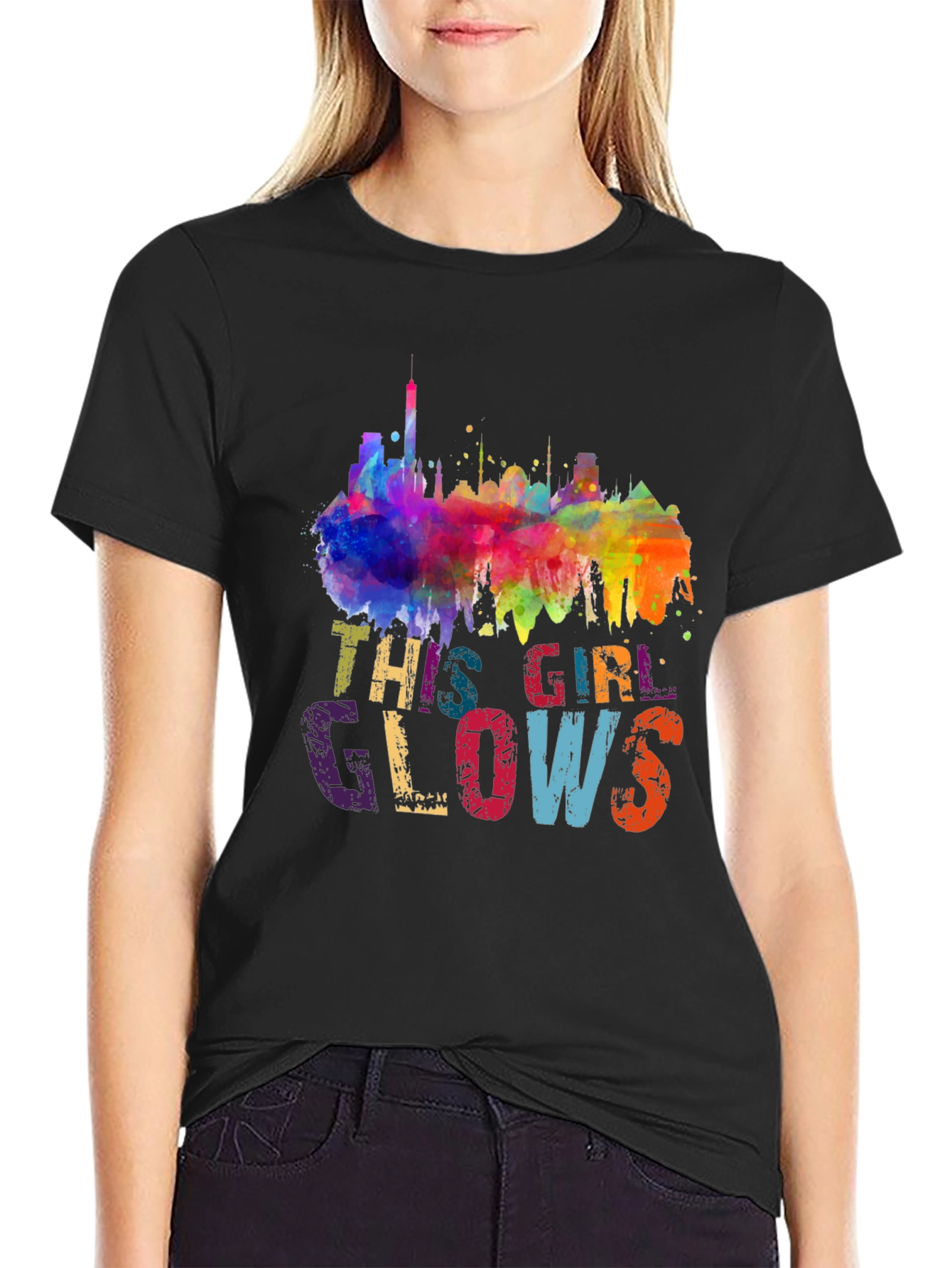 This Girl Glows Graphic Tee - Vibrant Skyline Design