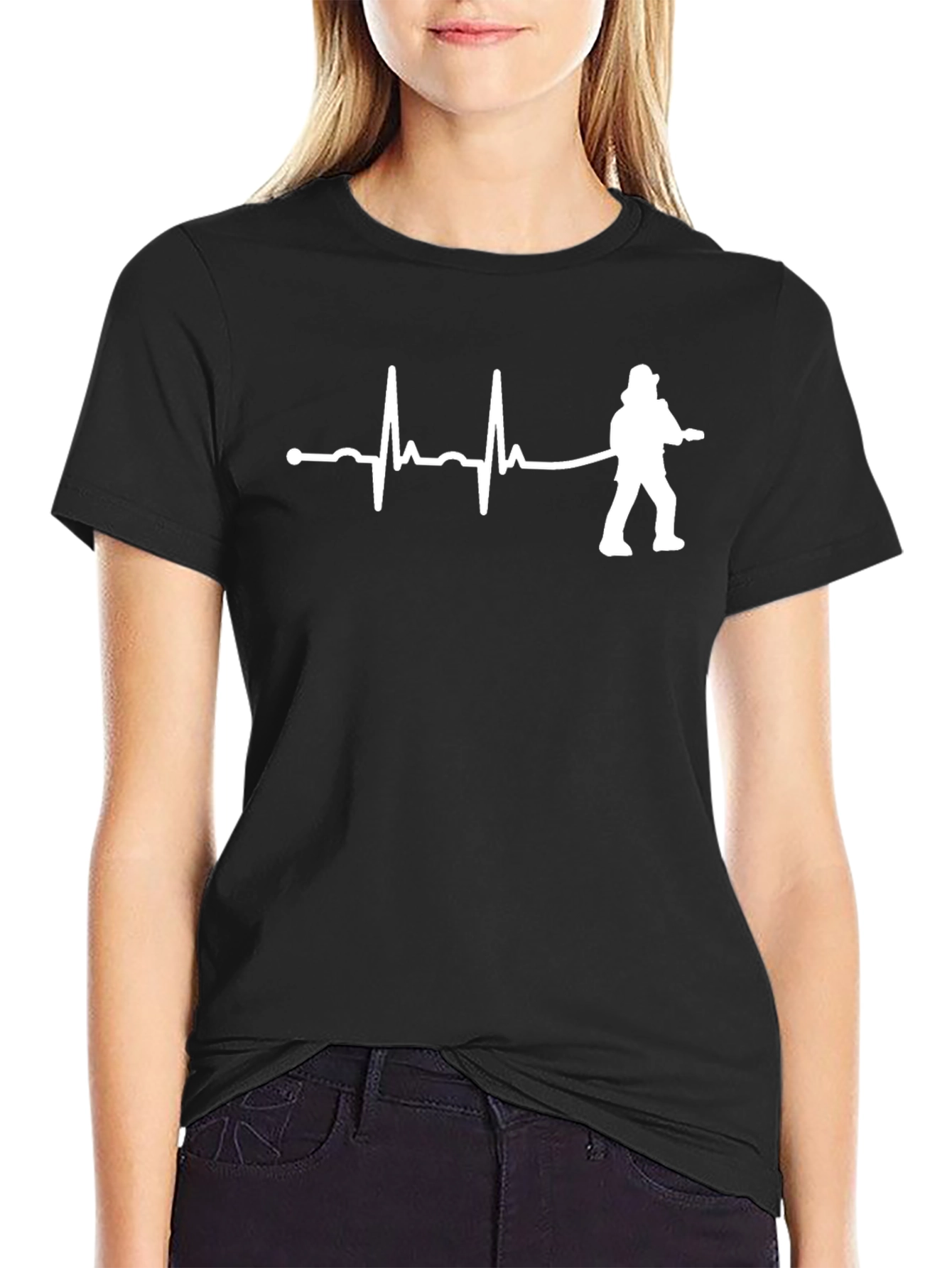 Firefighter Heartbeat T-Shirt - Black