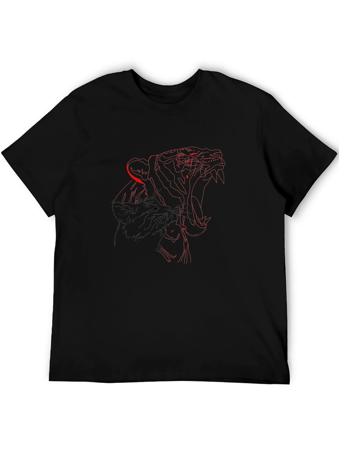 Mens Black Graphic Tee - Tiger Design