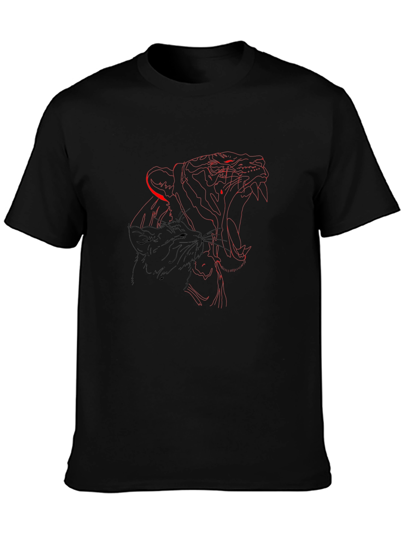 Mens Black Graphic Tee - Tiger Design