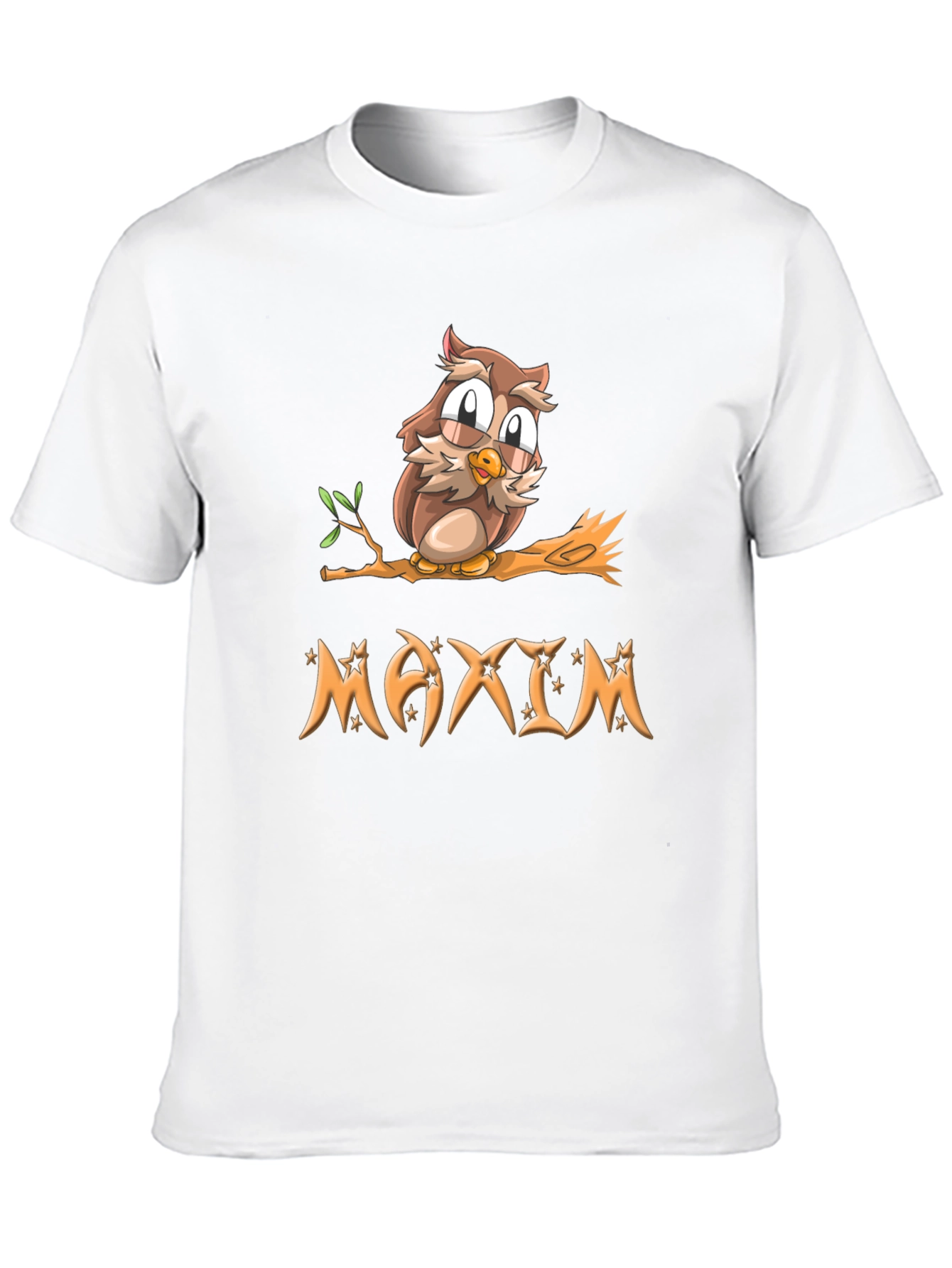 Owl on Branch Maxim Personalized Black T-Shirt