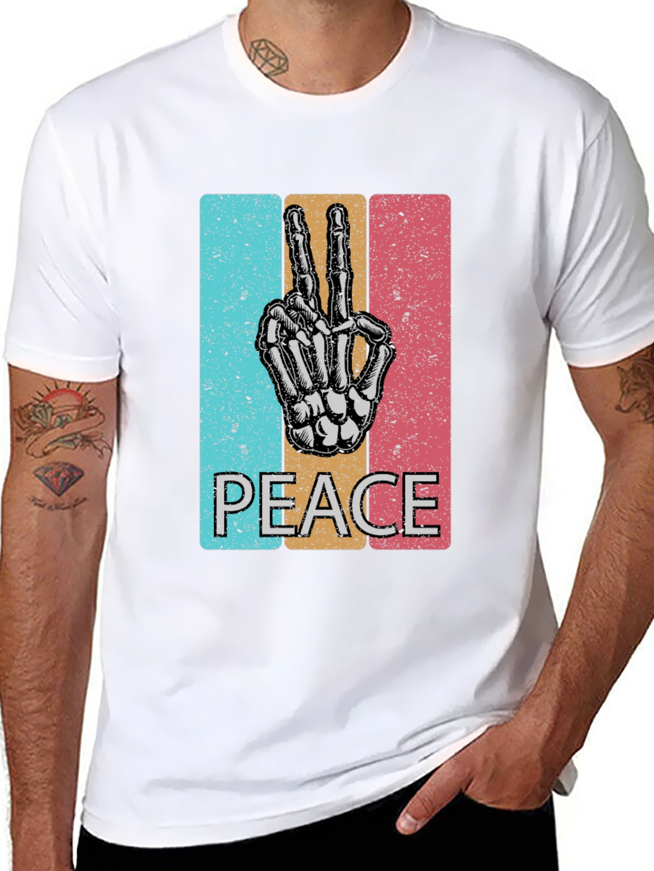 Peace Sign Skeleton Hand T-Shirt - Retro Graphic Tee
