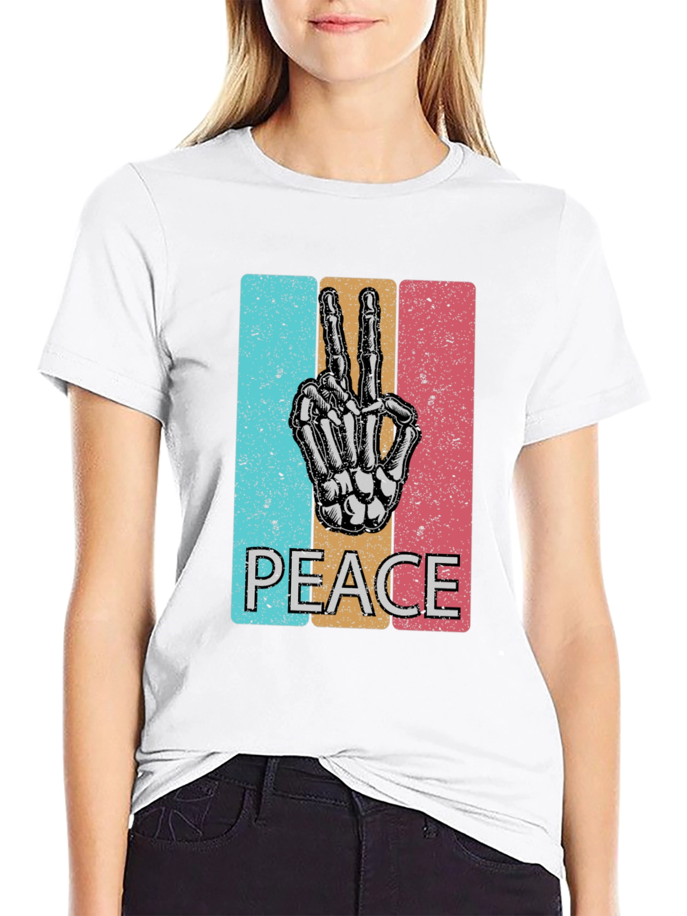 Peace Sign Skeleton Hand T-Shirt - Retro Graphic Tee