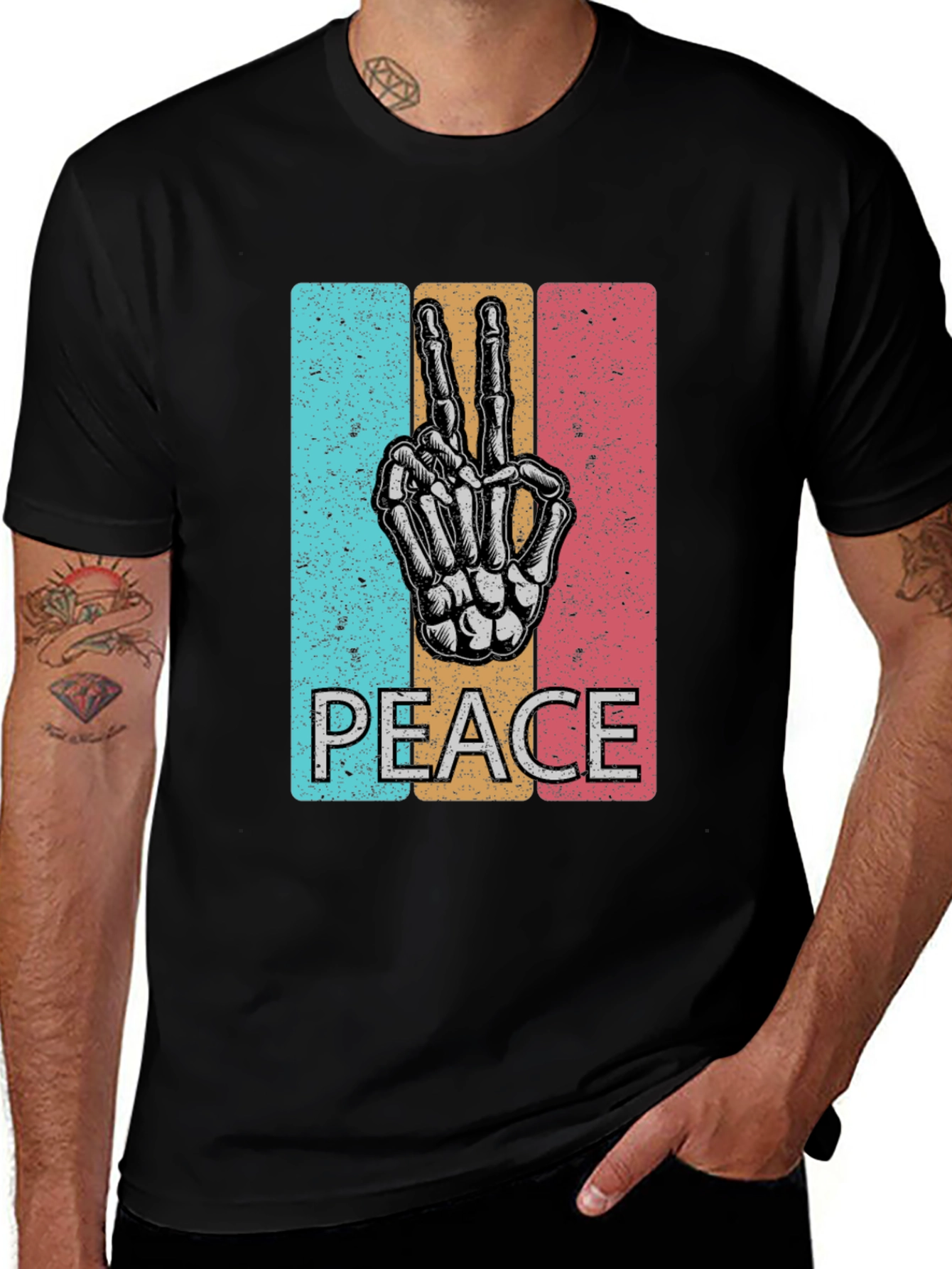 Peace Sign Skeleton Hand T-Shirt - Retro Graphic Tee