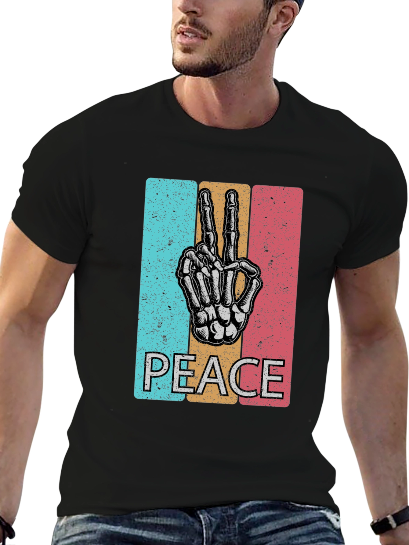 Peace Sign Skeleton Hand T-Shirt - Retro Graphic Tee