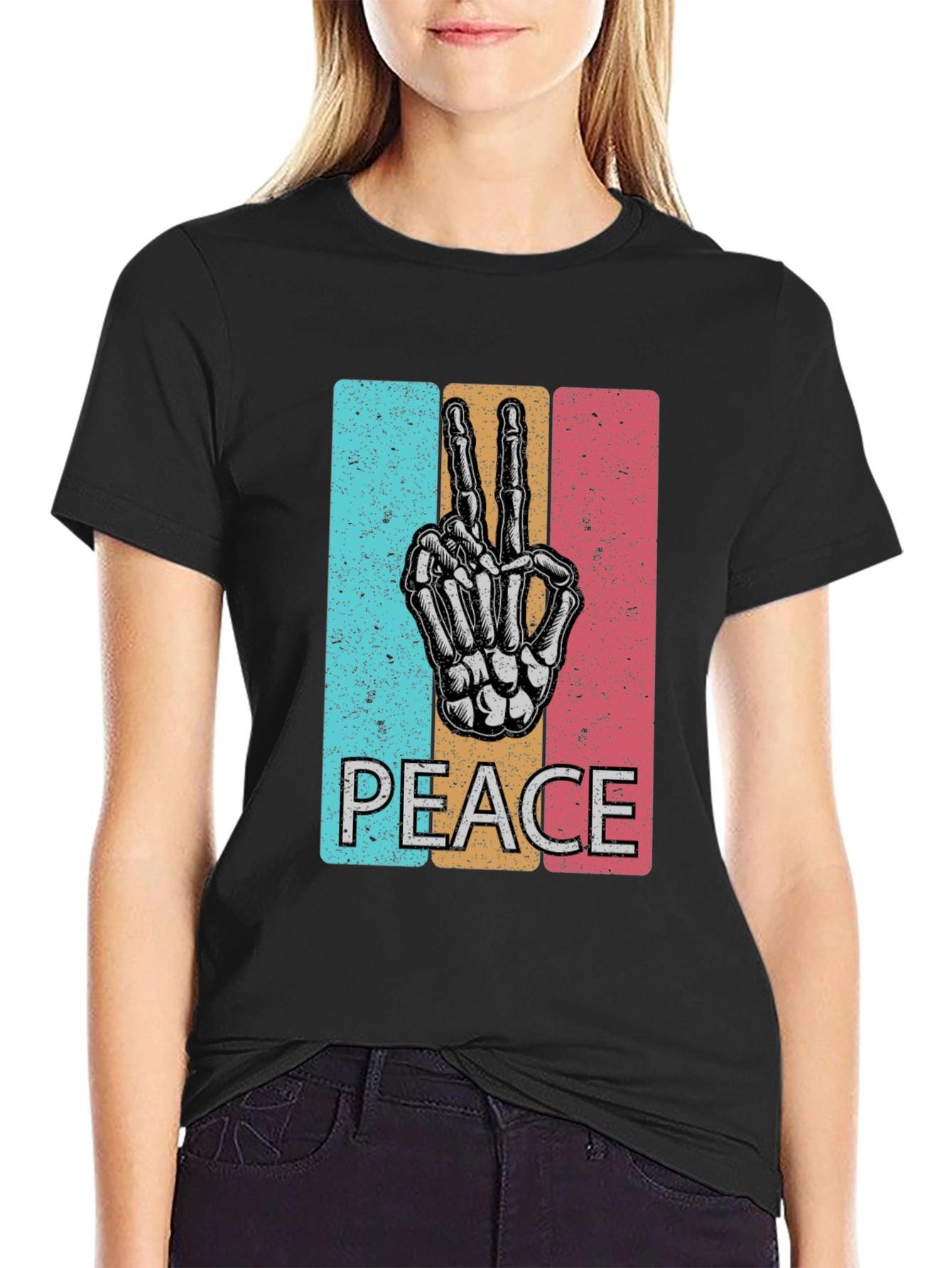 Peace Sign Skeleton Hand T-Shirt - Retro Graphic Tee