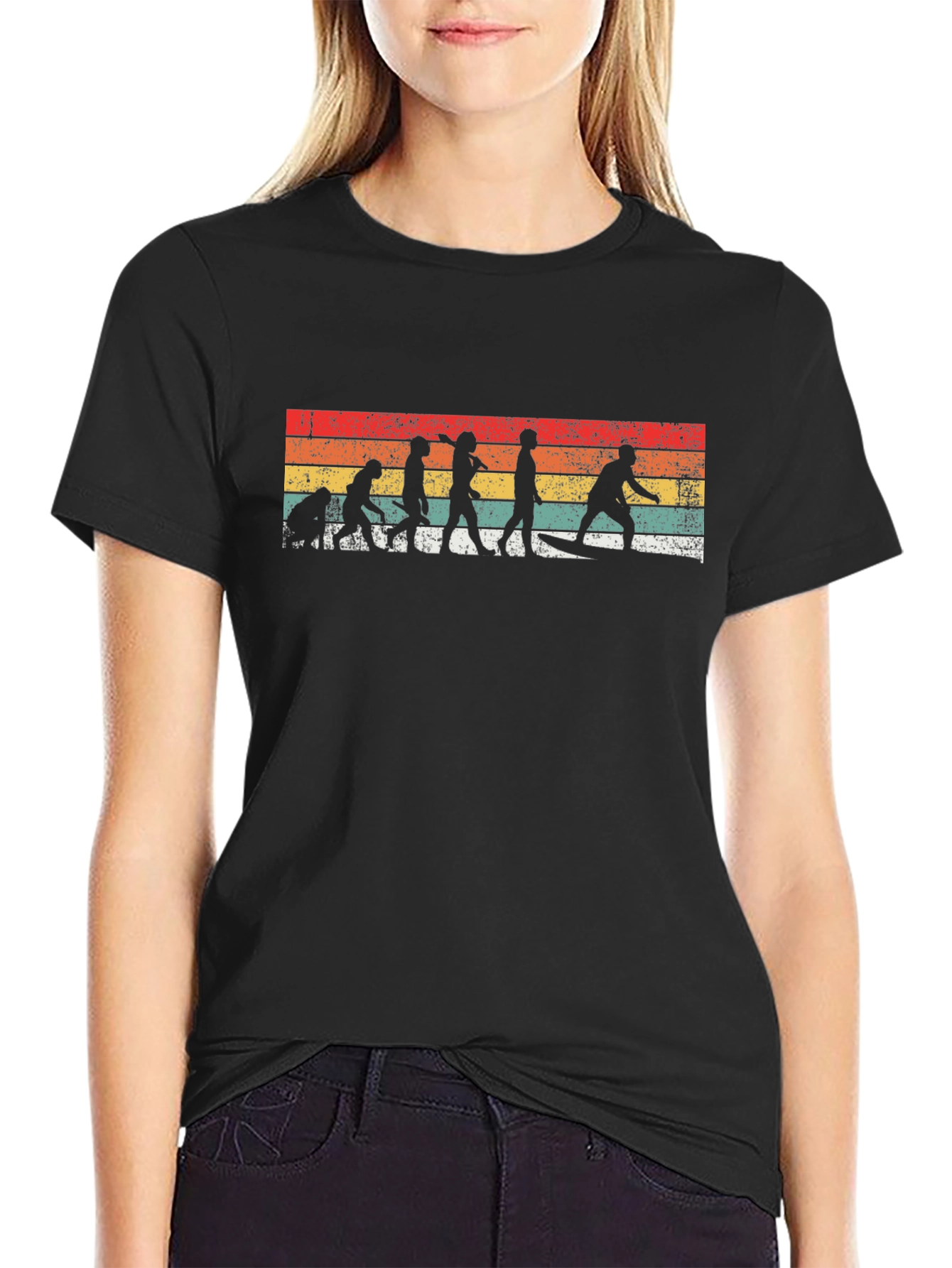 Retro Surfing Evolution Graphic Tee - Black