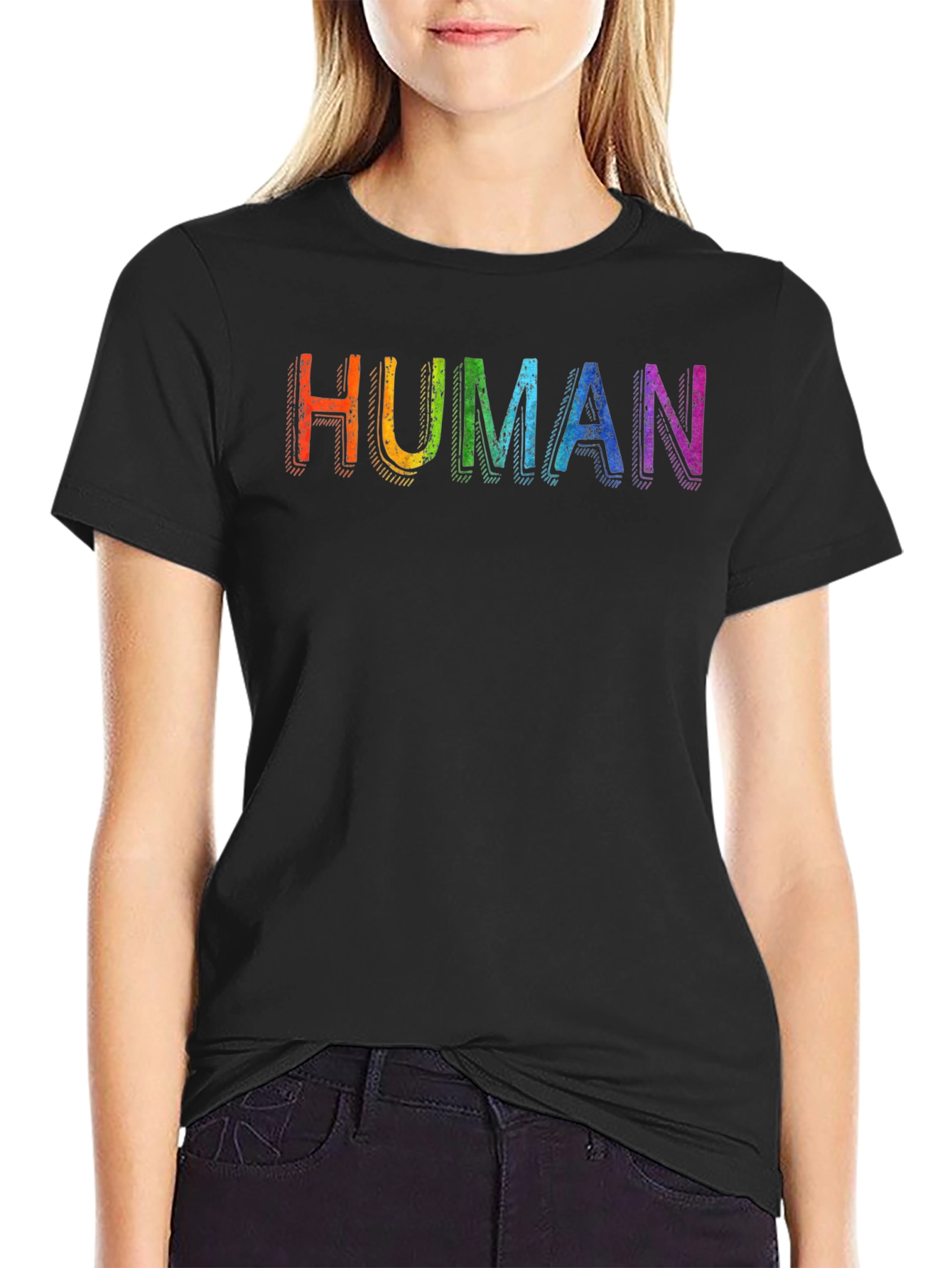 Rainbow HUMAN Graphic Black T-Shirt