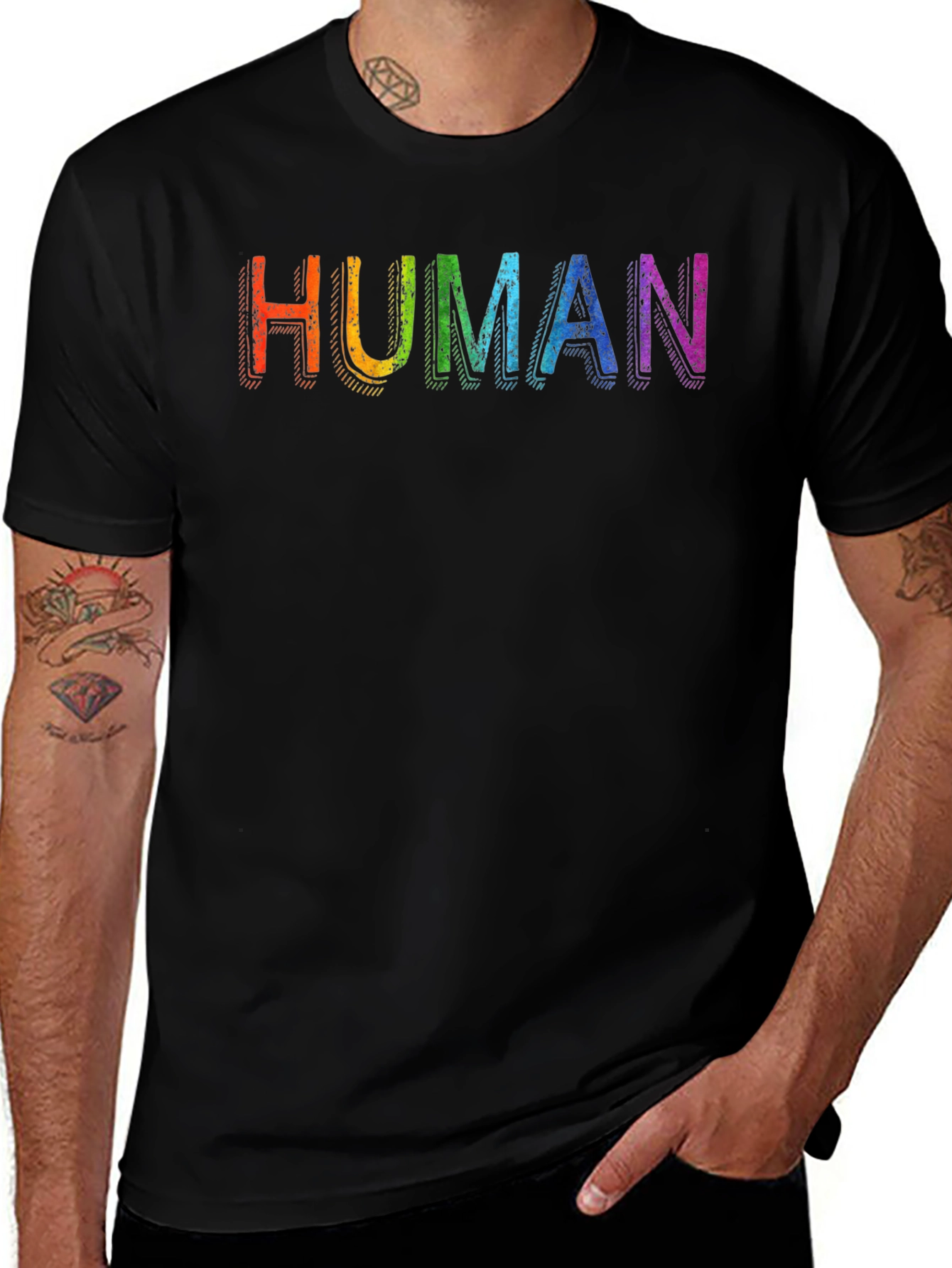 Rainbow HUMAN Graphic Black T-Shirt