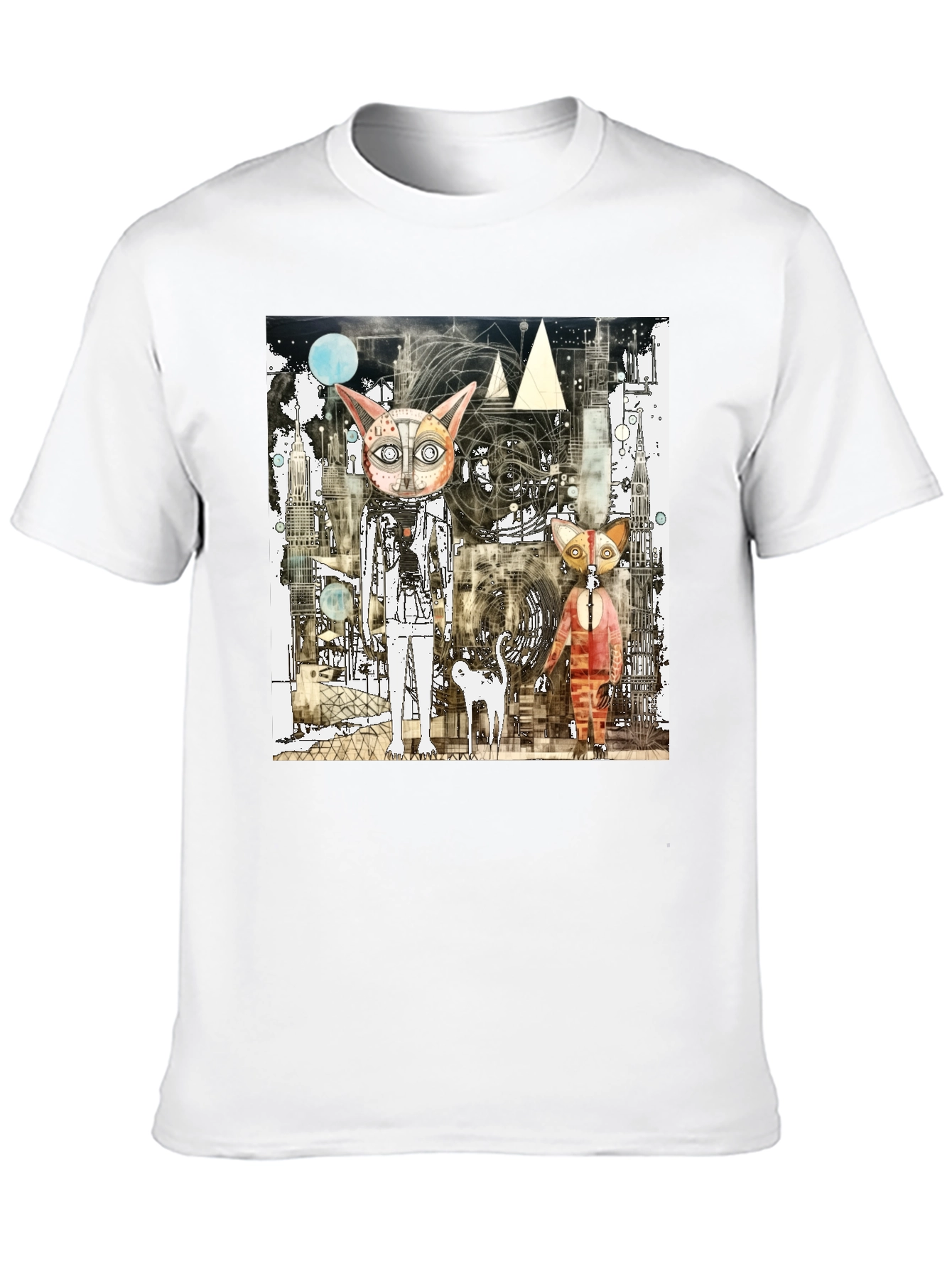 Abstract Cat Graphic Print Black T-Shirt