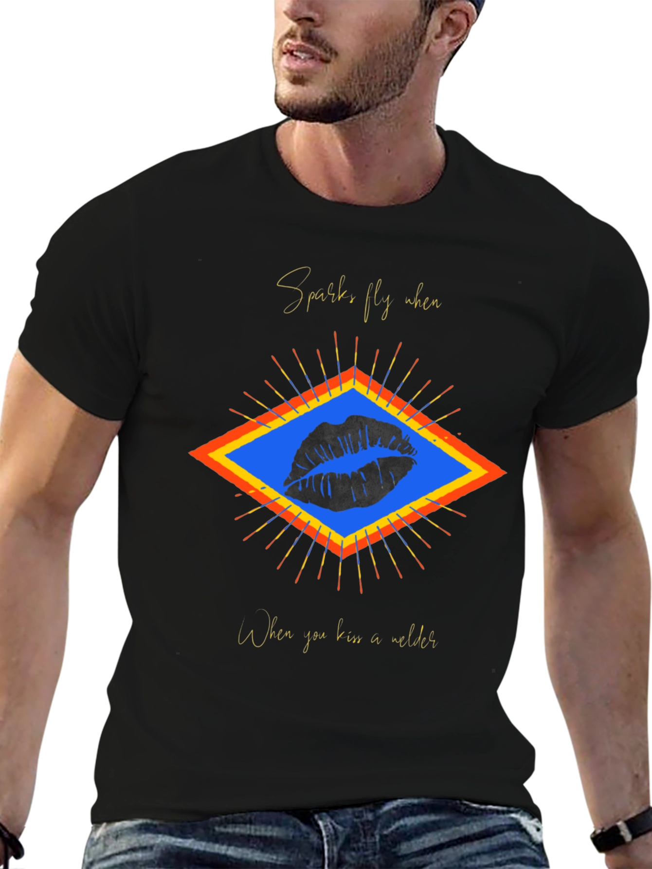 Sparks Fly Welder Kiss Graphic Tee