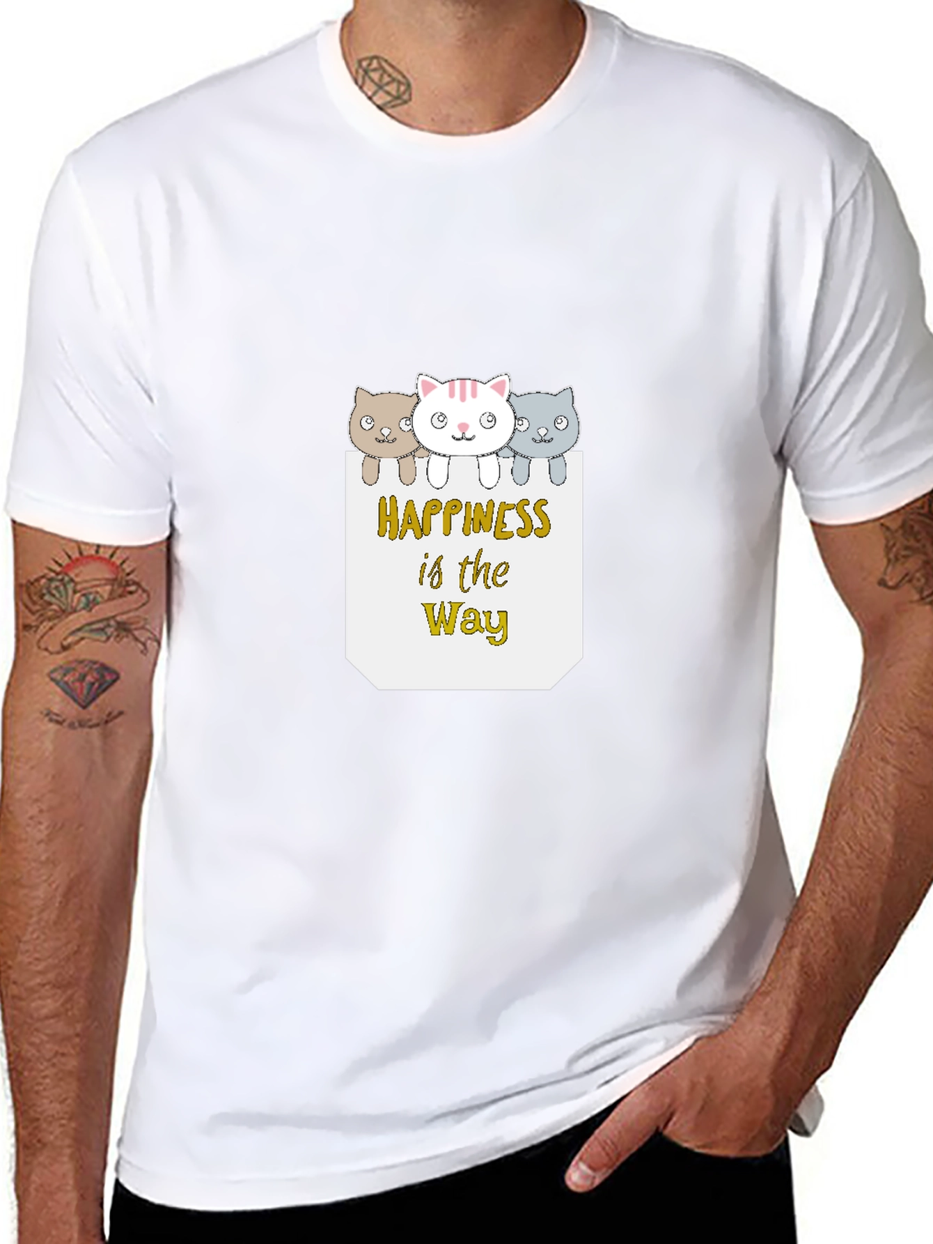 Happiness is the Way Cute Cat T-Shirt
