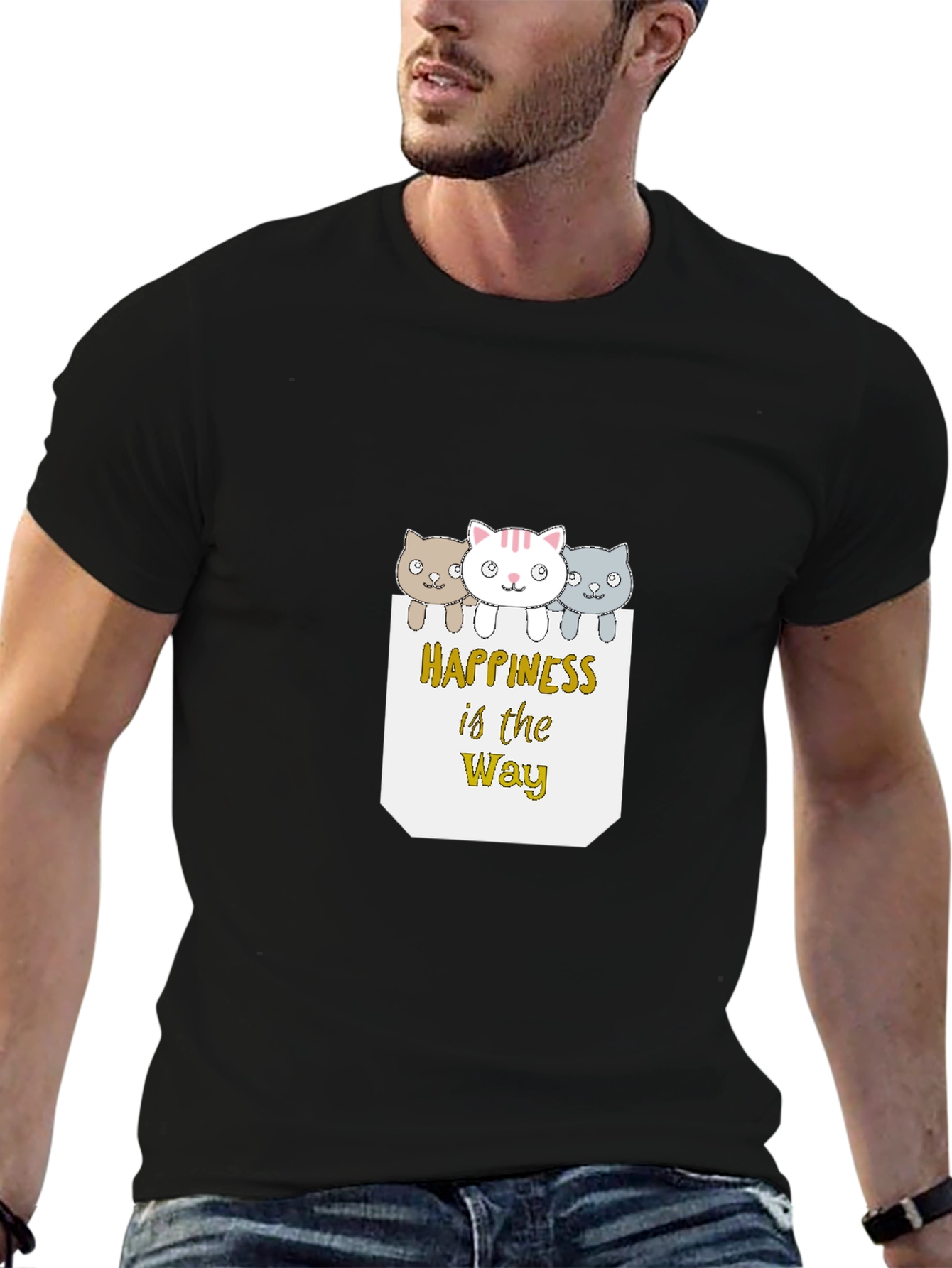 Happiness is the Way Cute Cat T-Shirt