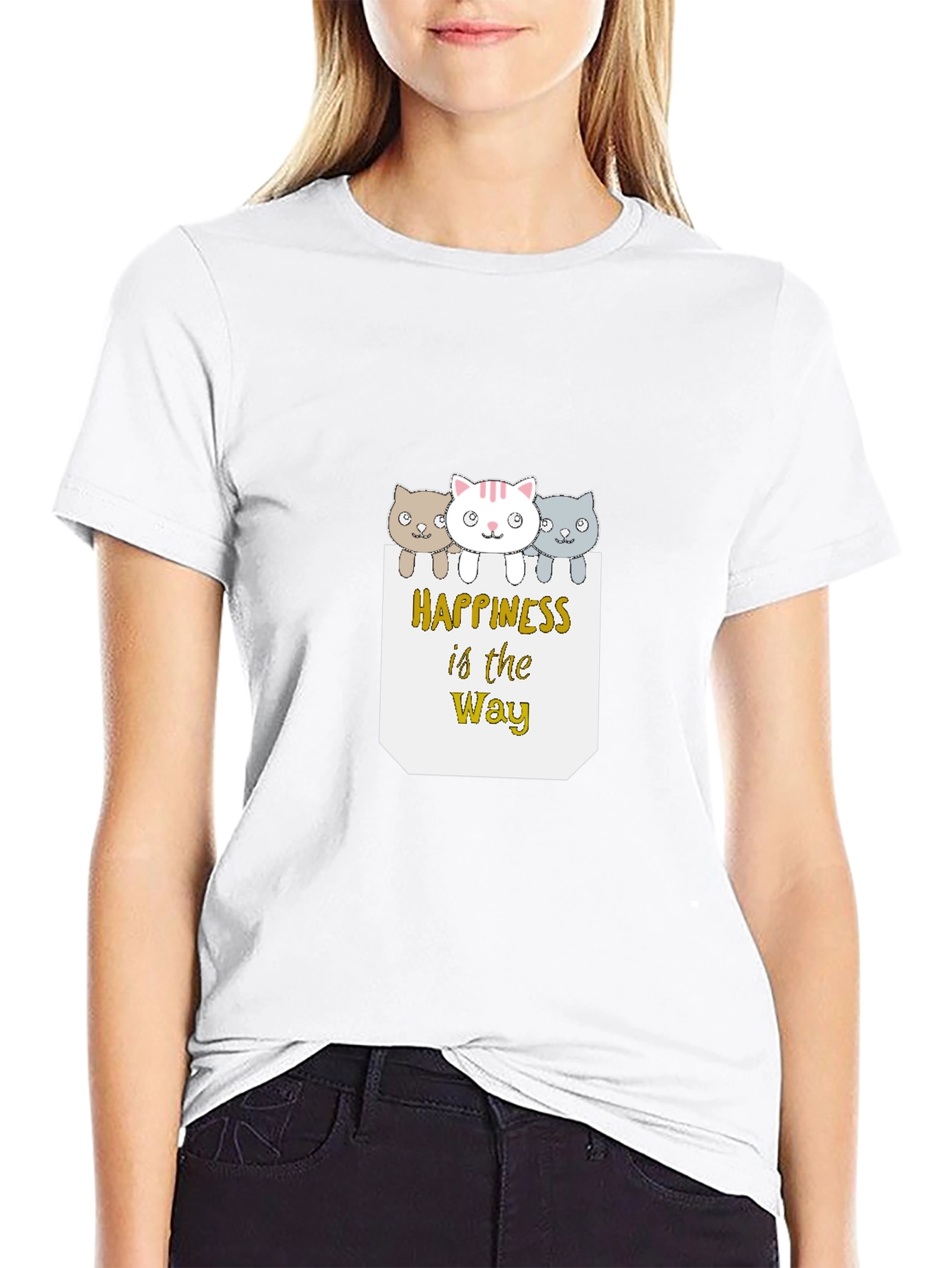 Happiness is the Way Cute Cat T-Shirt