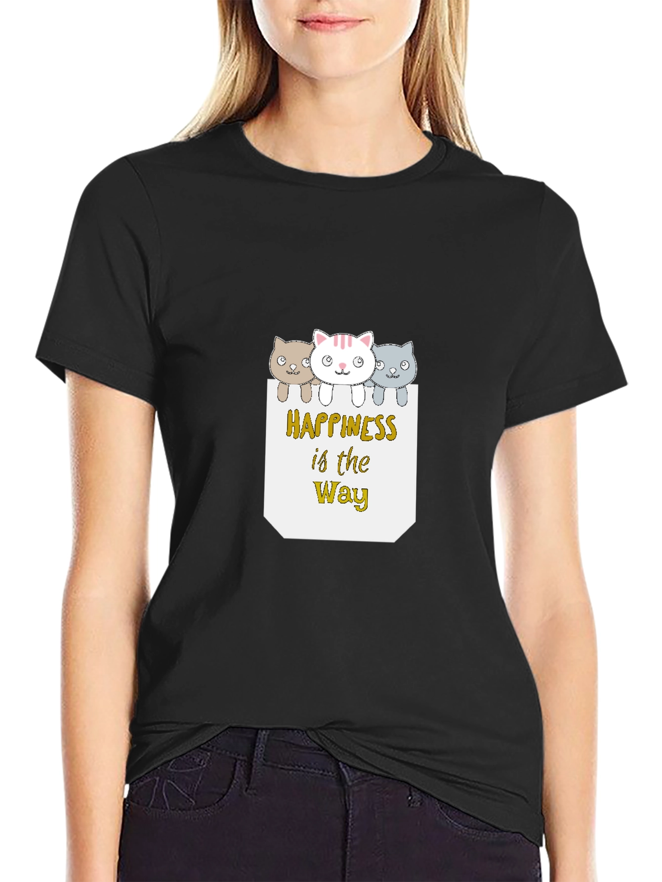 Happiness is the Way Cute Cat T-Shirt