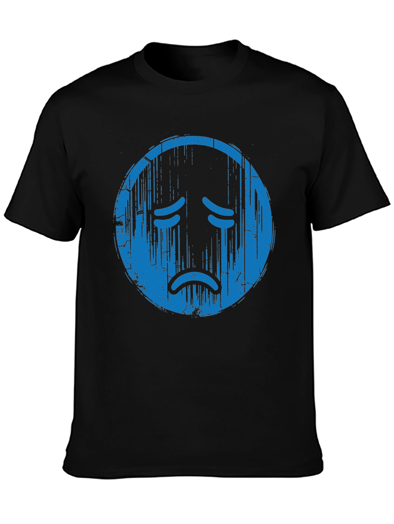 Distressed Sad Face Graphic Tee - Soft Cotton Blend