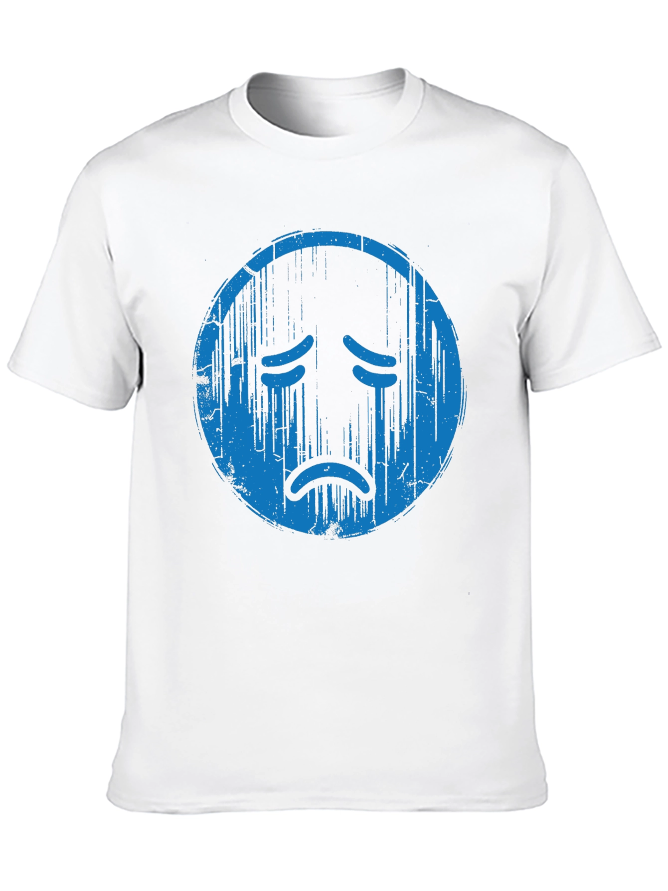 Distressed Sad Face Graphic Tee - Soft Cotton Blend