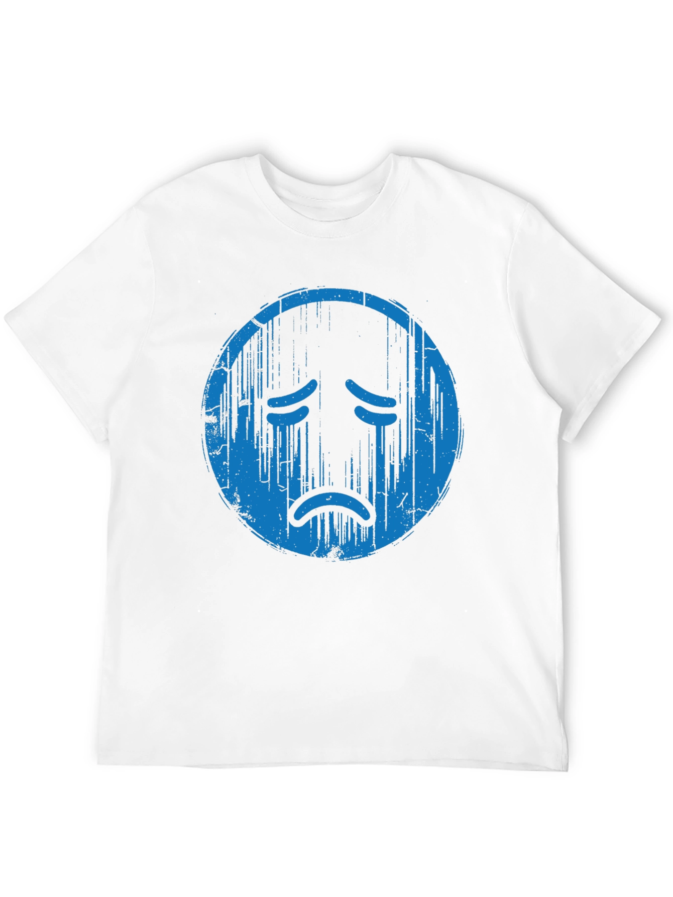 Distressed Sad Face Graphic Tee - Soft Cotton Blend