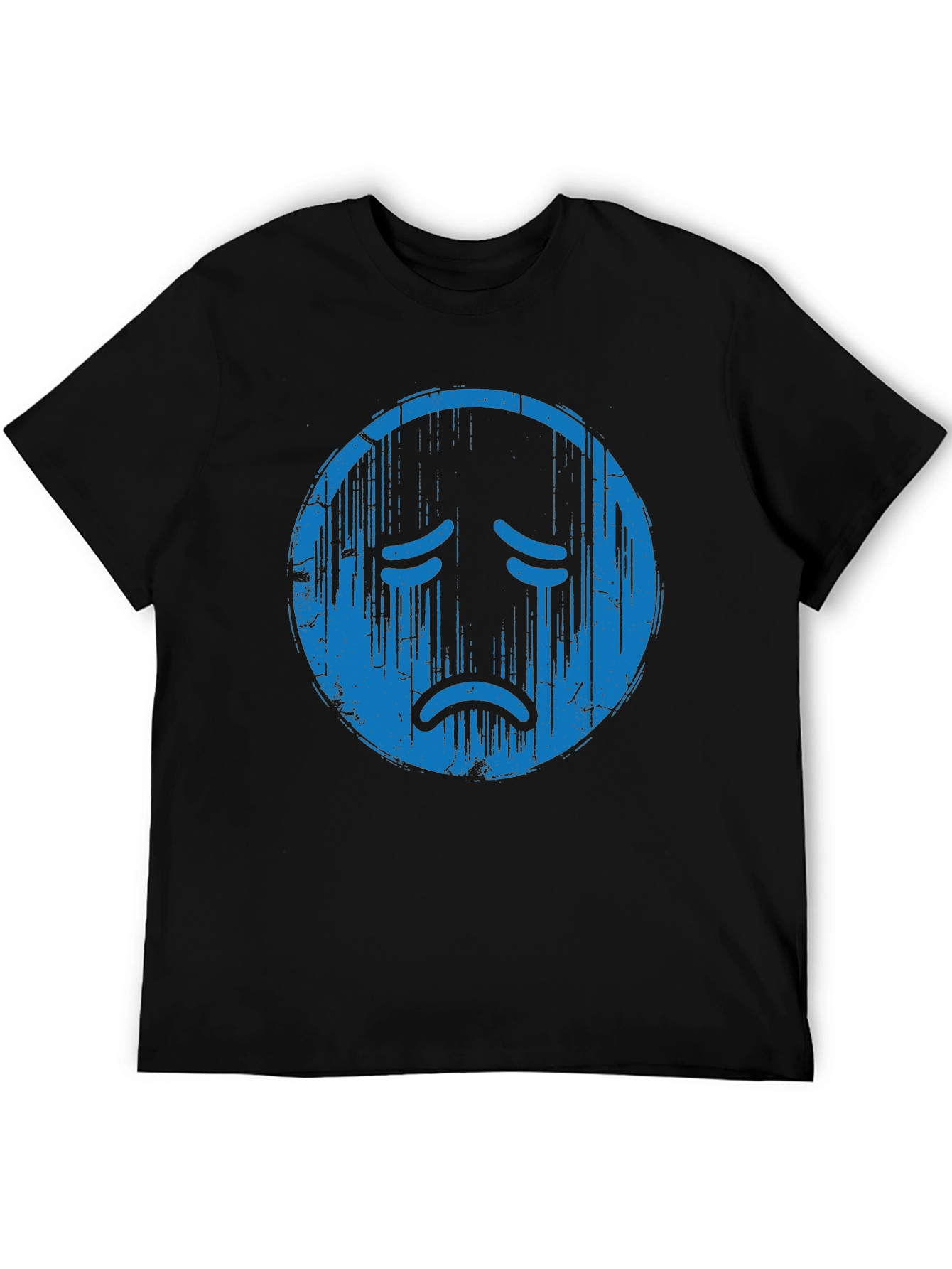 Distressed Sad Face Graphic Tee - Soft Cotton Blend