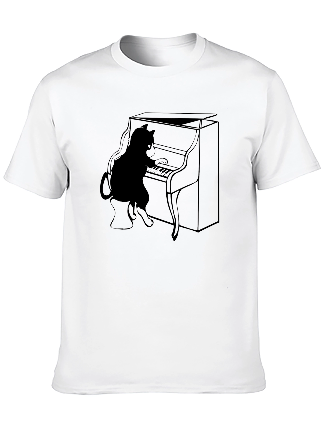 Cat Playing Piano Graphic Tee - Black T-Shirt